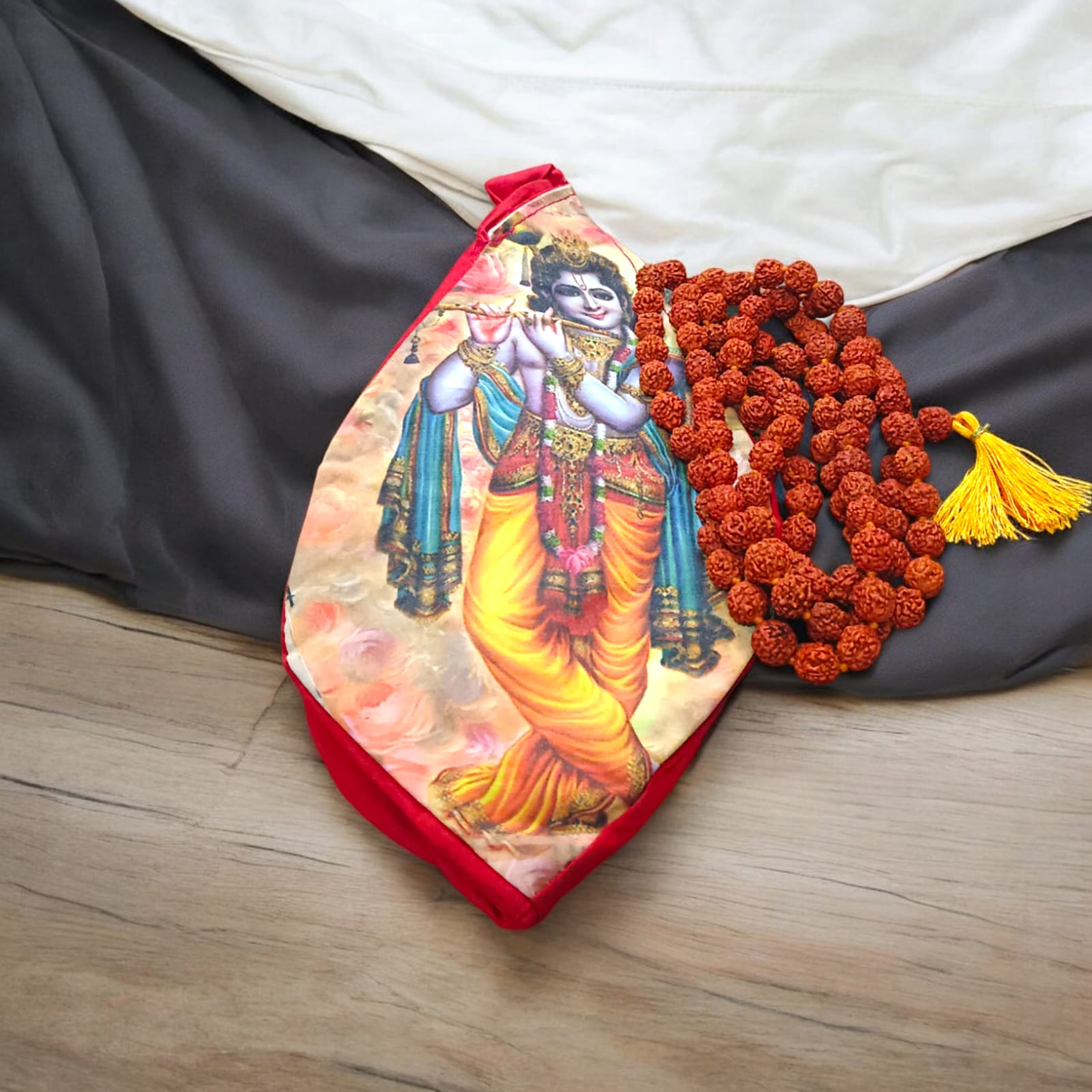 Gaumukhi Bag with Krishna Ji Photo Printed for Mantra Japa | Timeshopee