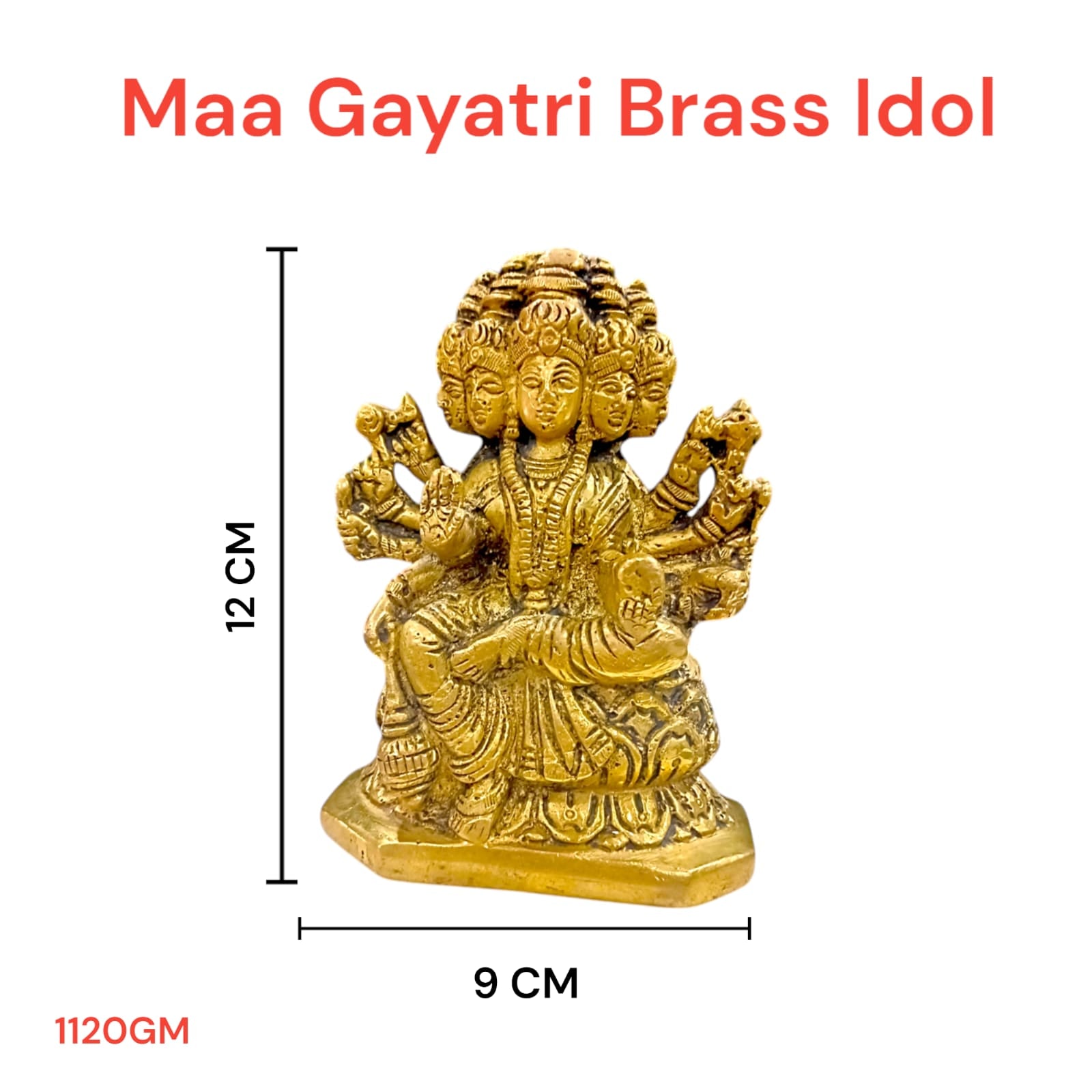 Gayatri Mata Brass Murti, 12 cm x 9 cm, 1115 grams, ideal for worship from Timeshopee