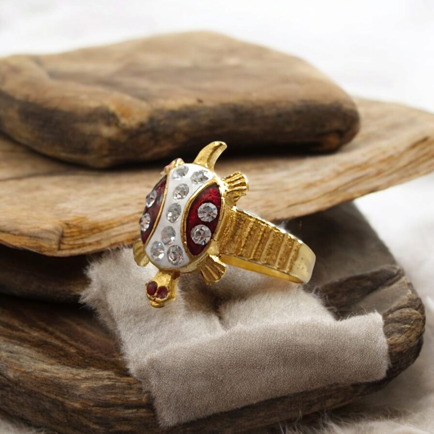 Gold Plated Tortoise Ring with White Zircon | Stylish Kachua ki Anguthi | Timeshopee