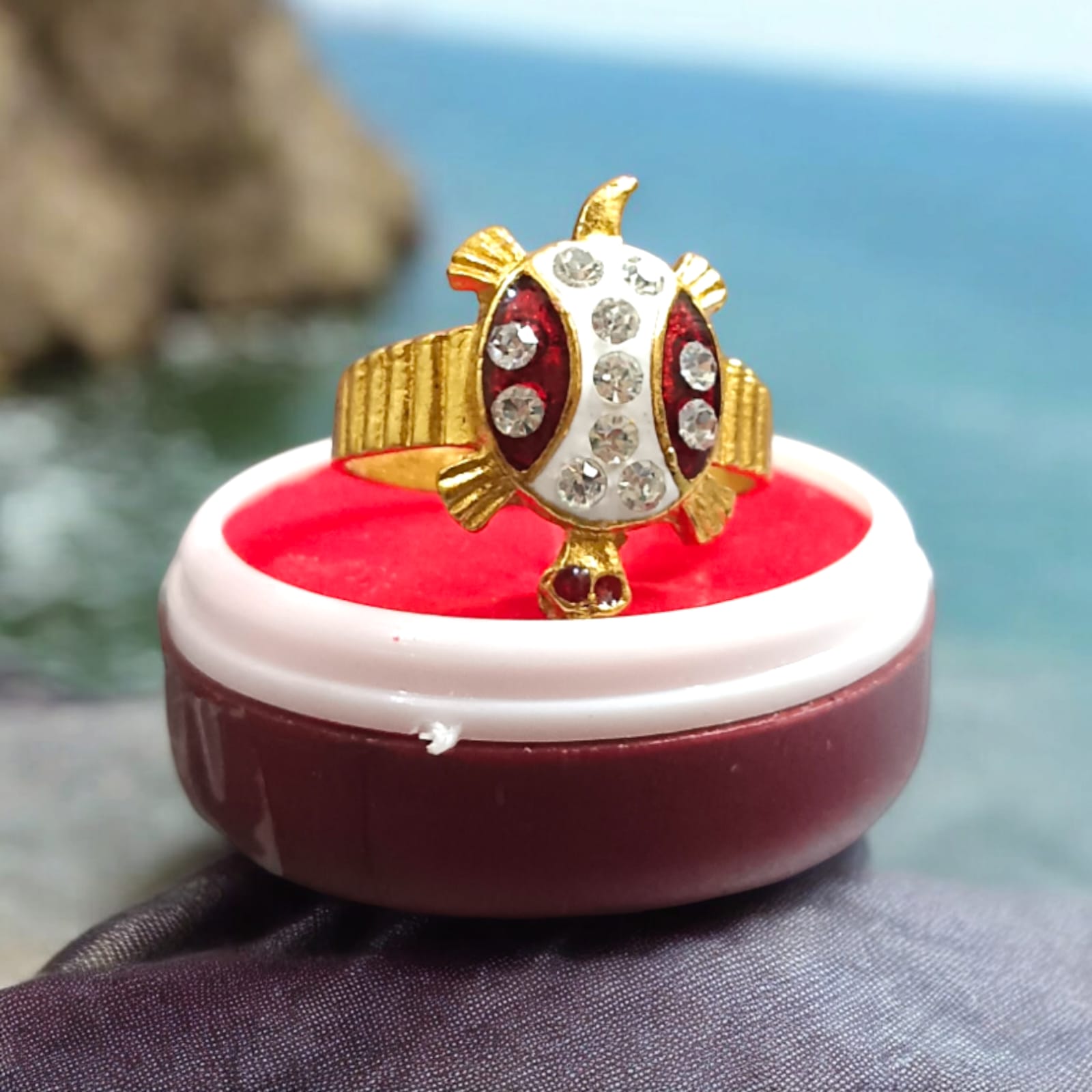 Gold Plated Tortoise Ring with White Zircon | Stylish Kachua ki Anguthi | Timeshopee