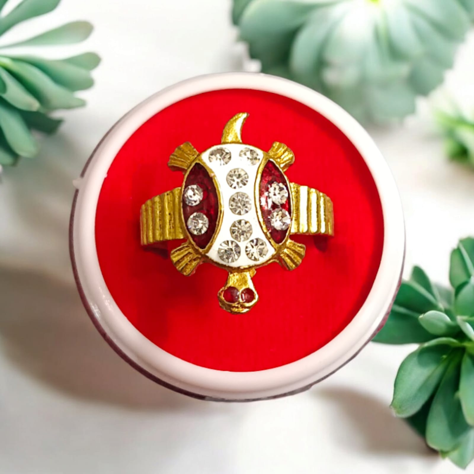 Gold Plated Tortoise Ring with White Zircon | Stylish Kachua ki Anguthi | Timeshopee