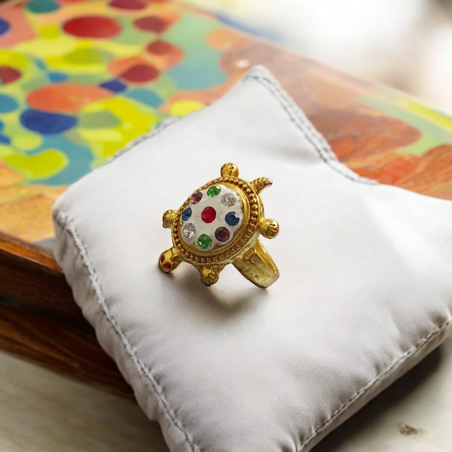 Gold Plated Tortoise Ring with Zircon Stones | Stylish Kachua ki Anguthi from Timeshopee