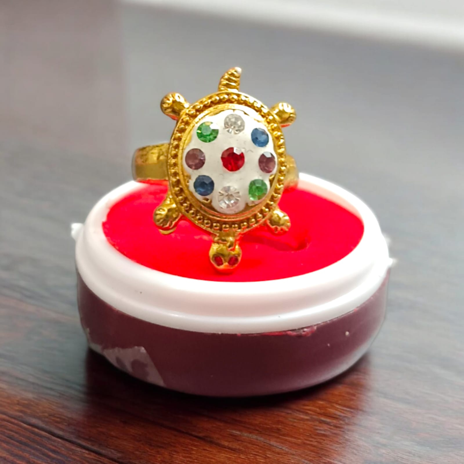 Gold Plated Tortoise Ring with Zircon Stones | Stylish Kachua ki Anguthi from Timeshopee