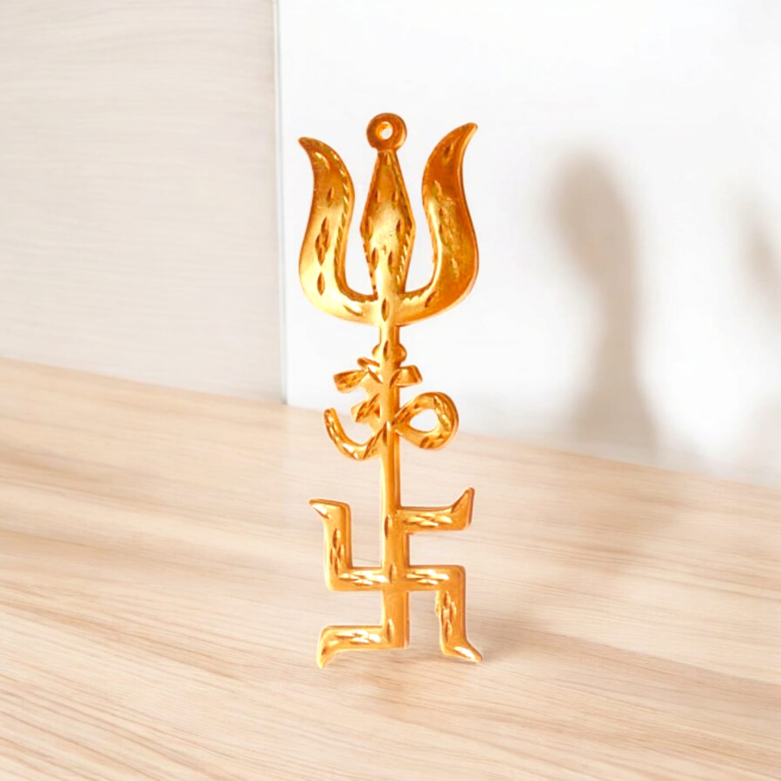 Gold Plated Trishakti Wall Hanging Set | Lord Shiva Trishul, Om, Swastik | Timeshopee