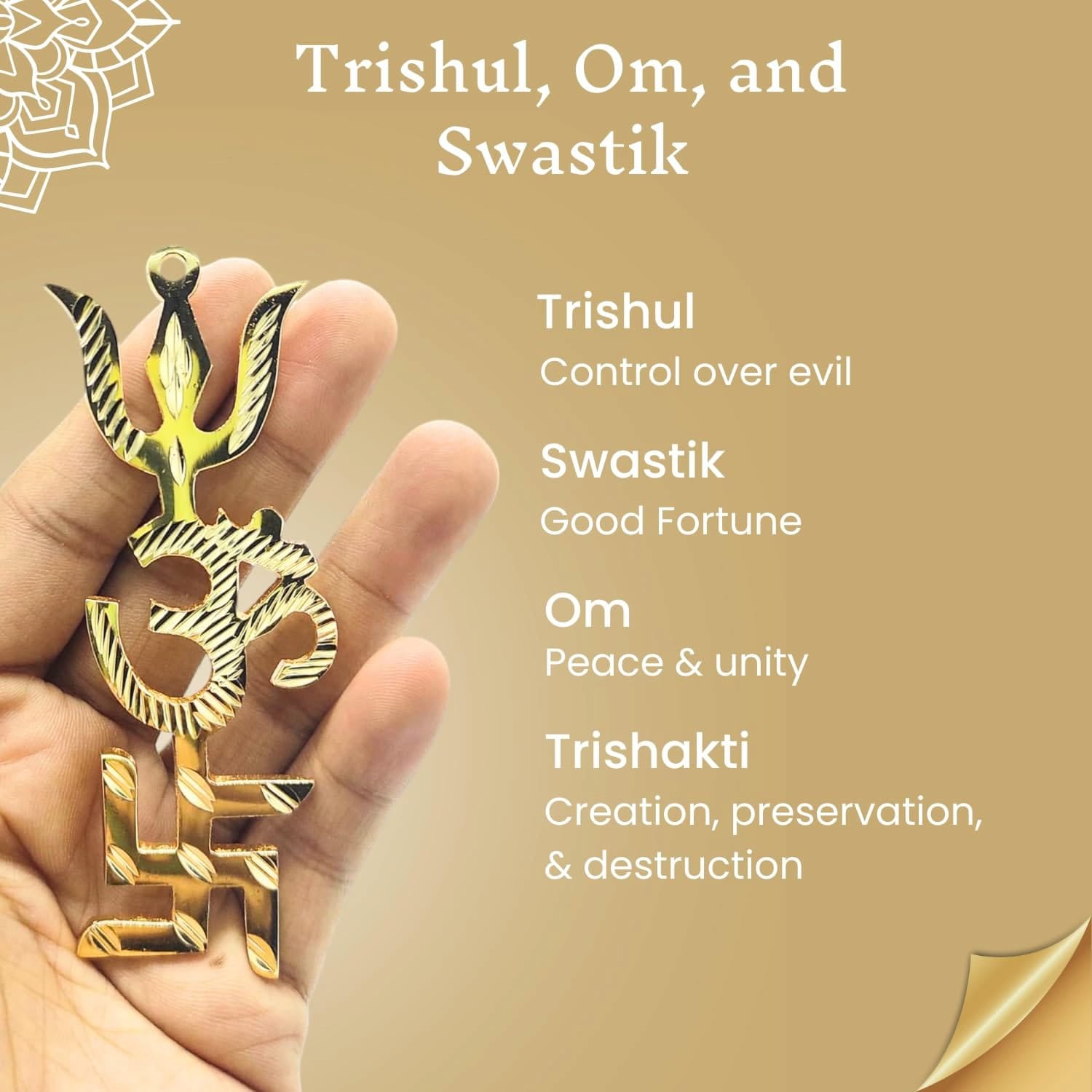 Gold Plated Trishakti Wall Hanging Set | Lord Shiva Trishul, Om, Swastik | Timeshopee