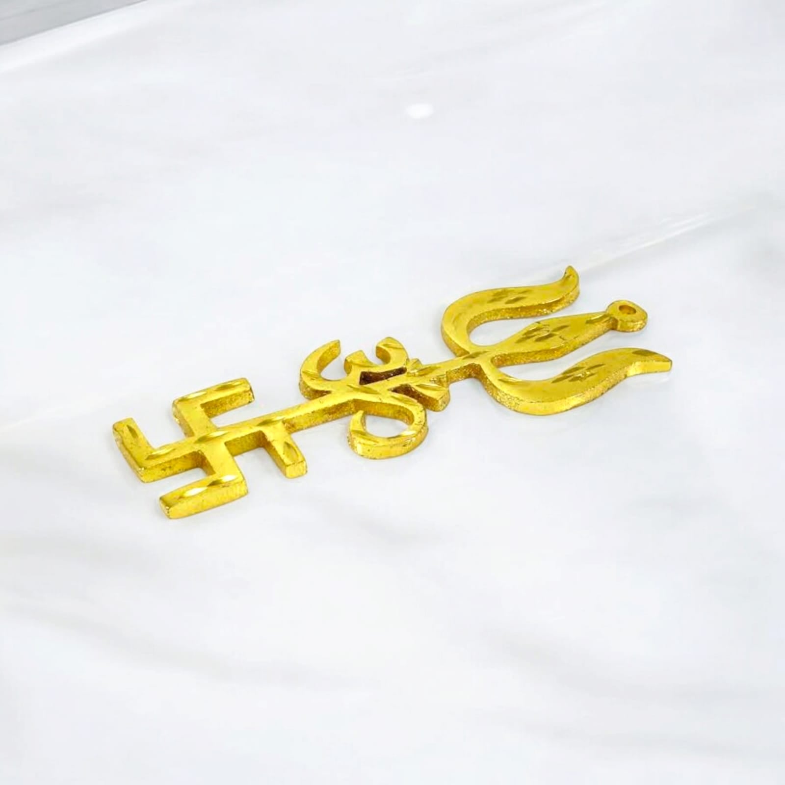 Gold Plated Trishakti Wall Hanging Set | Lord Shiva Trishul, Om, Swastik | Timeshopee