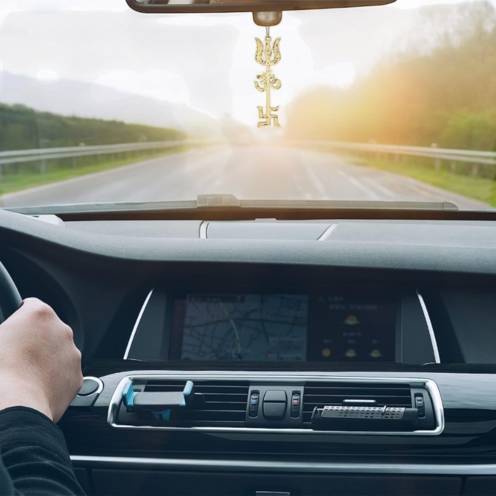 Gold Plated Trishakti Wall Hanging Set | Lord Shiva Trishul, Om, Swastik | Timeshopee