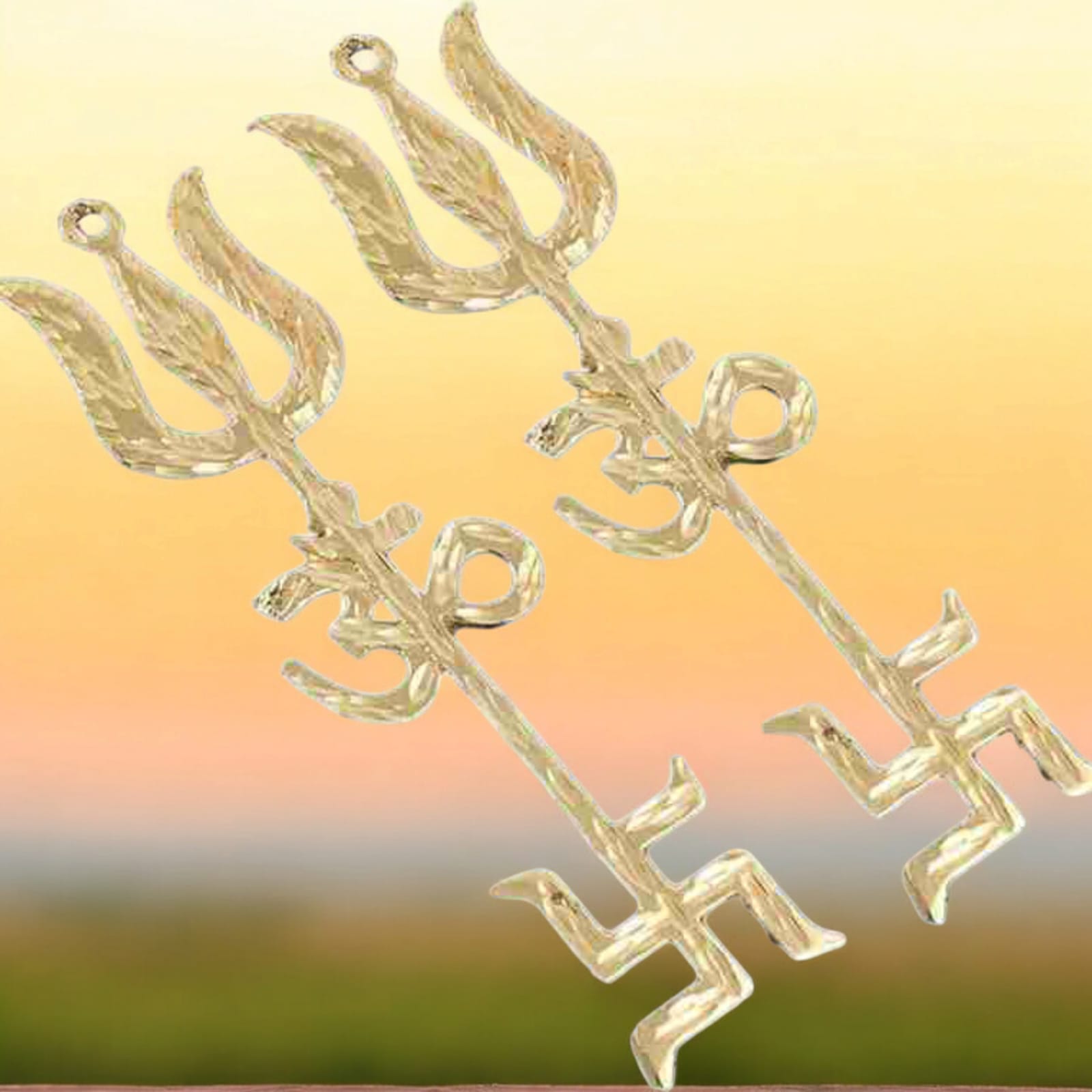 Gold Plated Trishakti Wall Hanging Set | Lord Shiva Trishul, Om, Swastik | Timeshopee