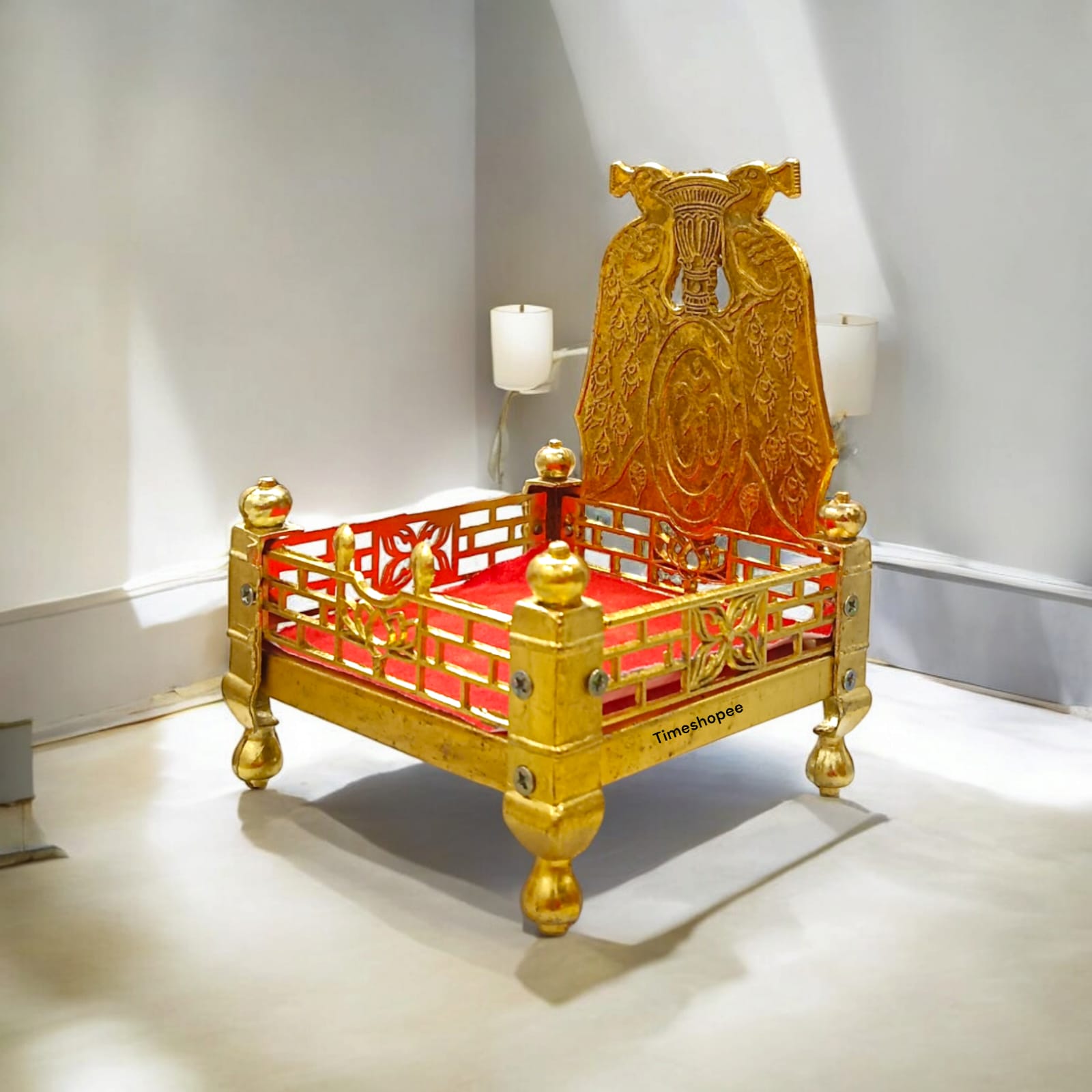 Golden Laddu Gopal Singhasan Luxury King Chair for Laddu Gopal