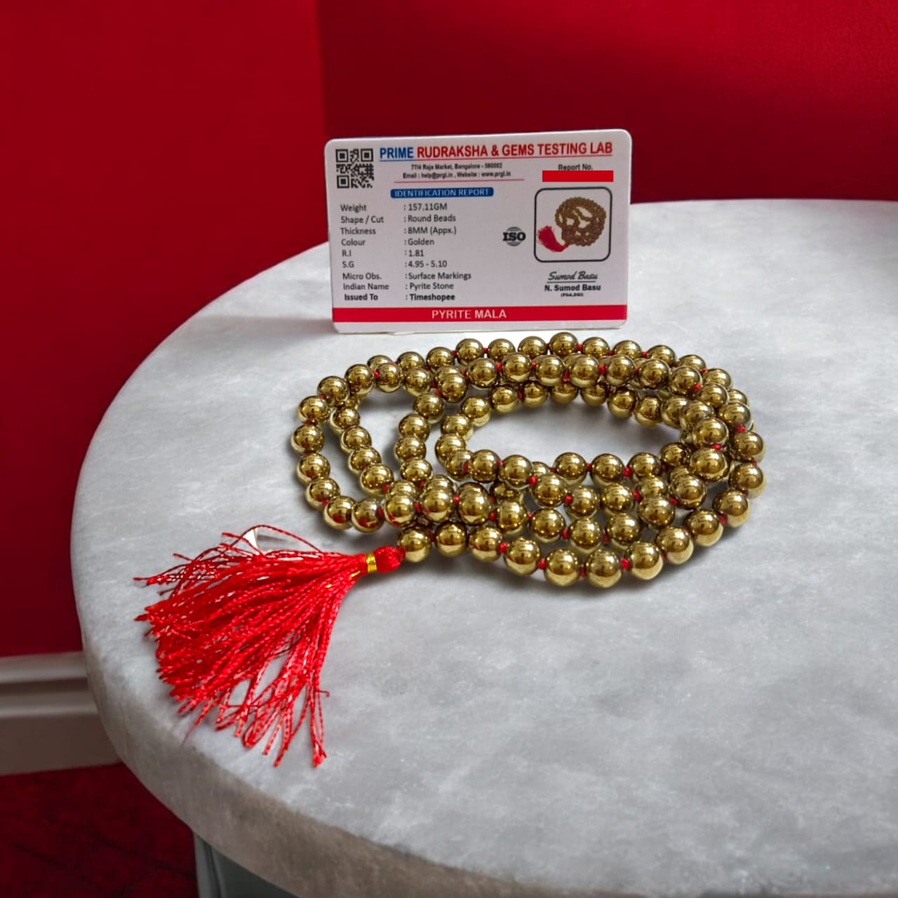 Golden Pyrite Mala 108+1 Beads - Lab Certified, Radiant Golden Pyrite Mala by Timeshopee-Online Religious Store