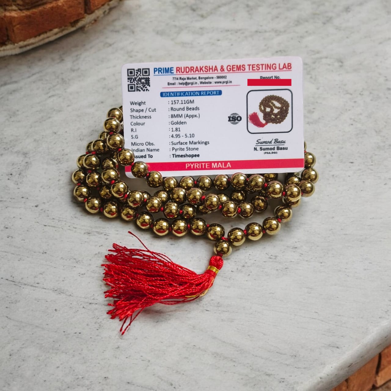 Golden Pyrite Mala 108+1 Beads - Lab Certified, Radiant Golden Pyrite Mala by Timeshopee-Online Religious Store