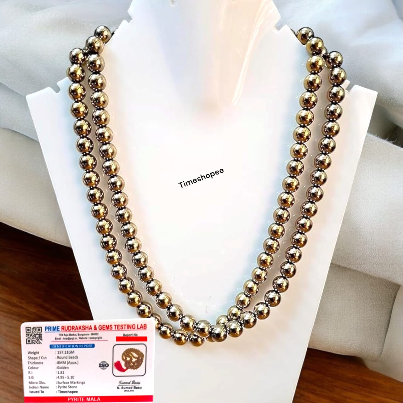 Golden Pyrite Mala 108+1 Beads - Lab Certified, Radiant Golden Pyrite Mala by Timeshopee-Online Religious Store