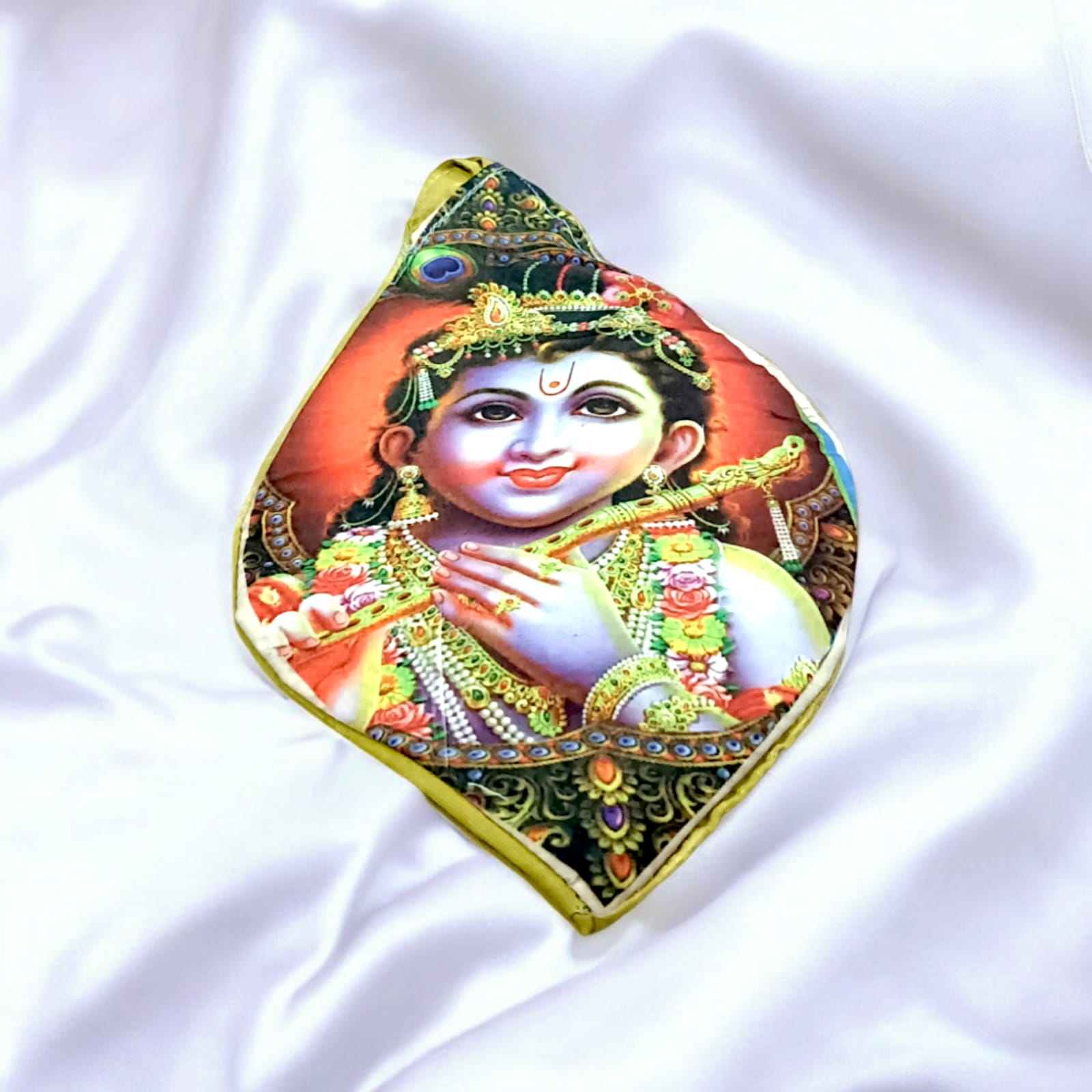 Gomukhi Bag for Japa Mala, photo printed Gomukhi design, 25.4 x 12.7 x 2.5 cm, lightweight cotton bag available at Timeshopee.