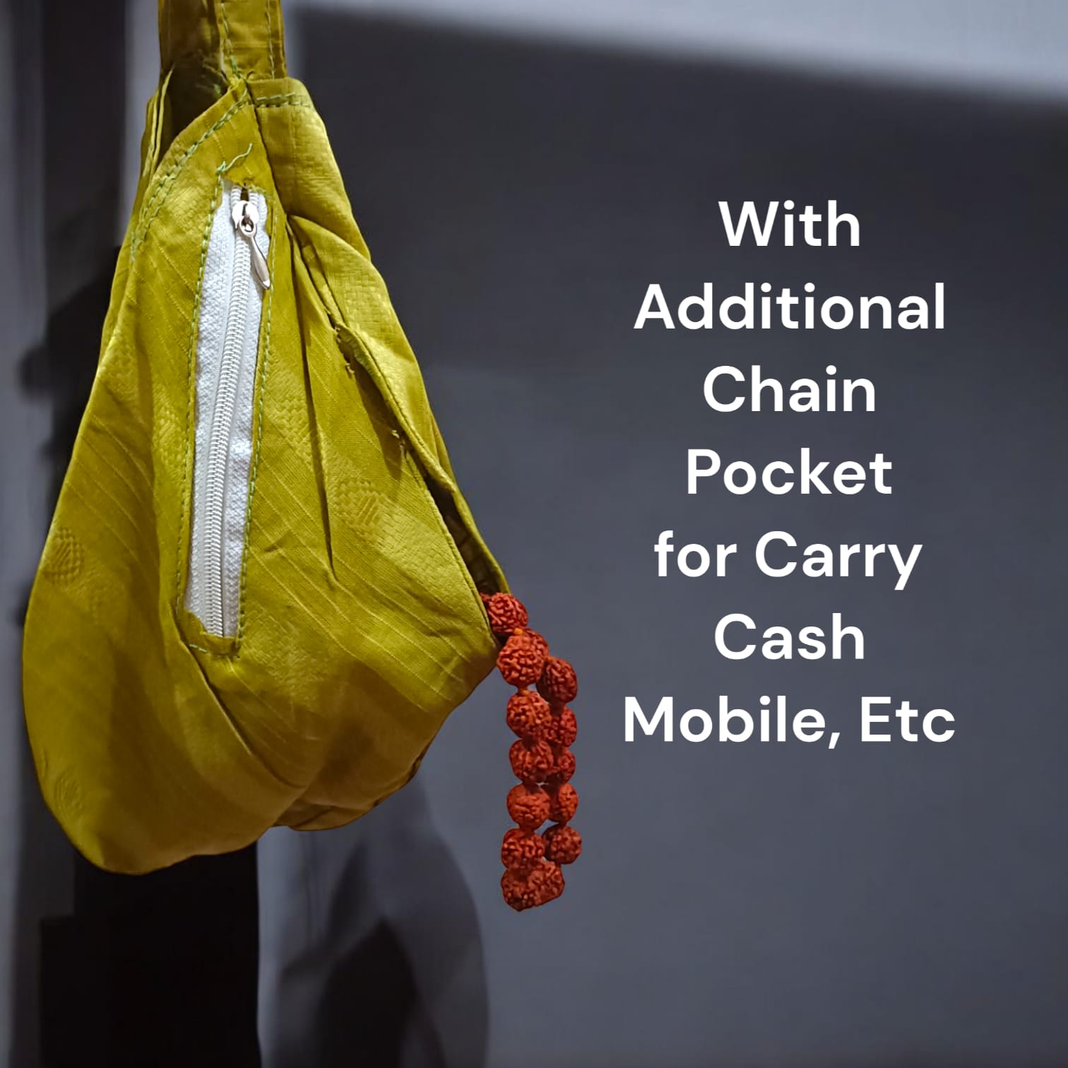 Gomukhi Bag for Japa Mala, photo printed Gomukhi design, 25.4 x 12.7 x 2.5 cm, lightweight cotton bag available at Timeshopee.