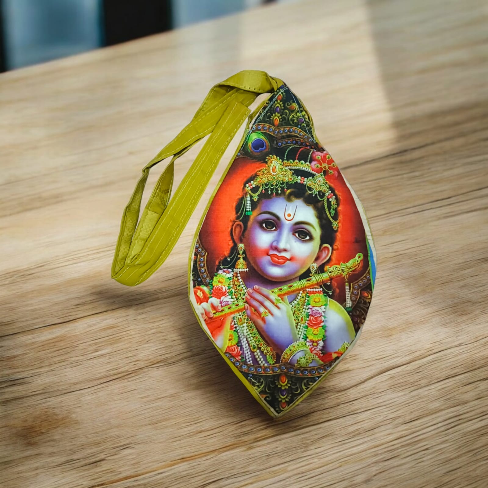 Gomukhi Bag for Japa Mala, photo printed Gomukhi design, 25.4 x 12.7 x 2.5 cm, lightweight cotton bag available at Timeshopee.