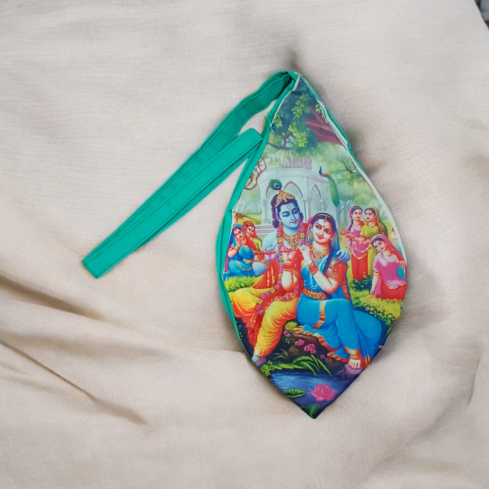 Gomukhi Bag with Radha Krishna Print | Cotton Bag | Timeshopee