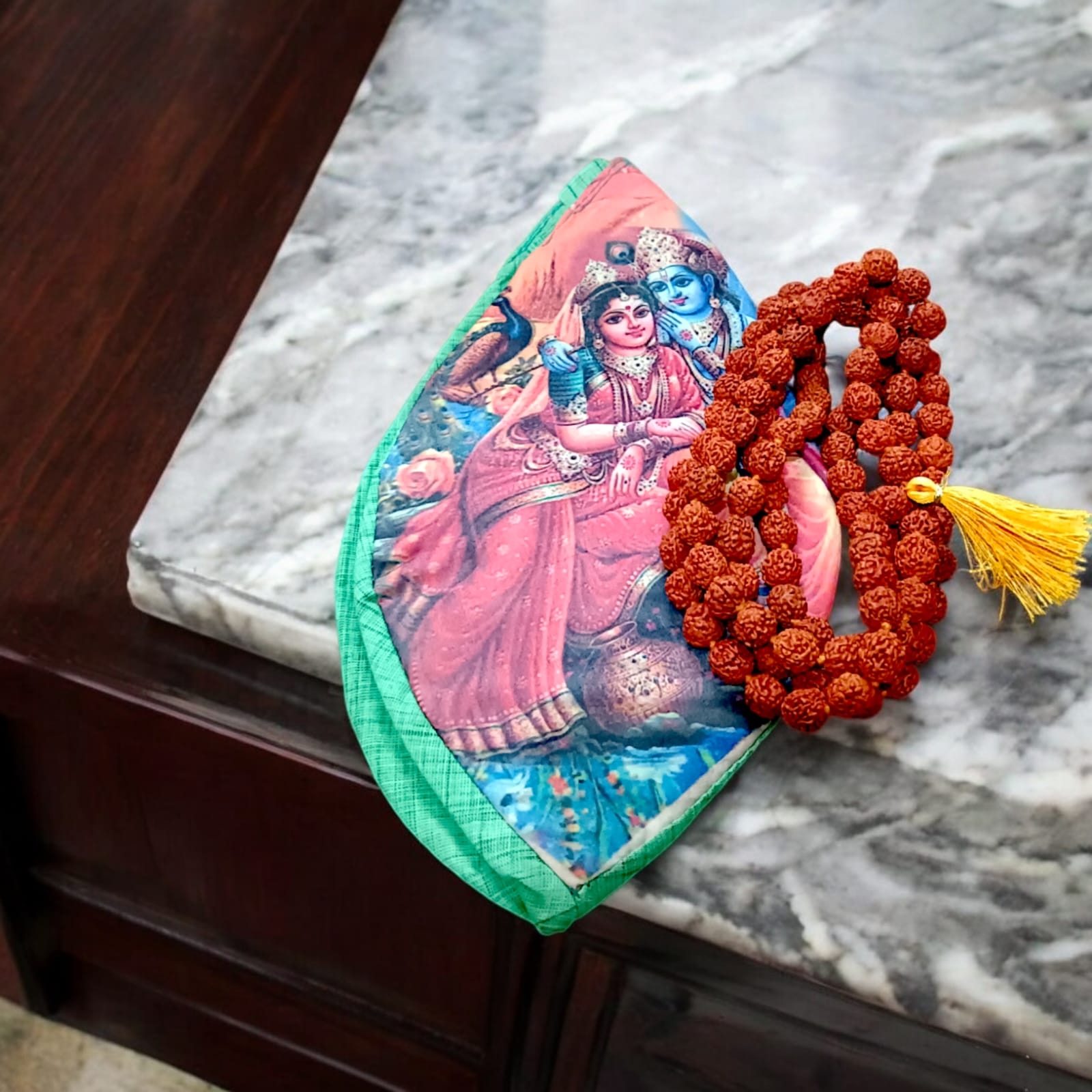 Gomukhi Bag with Radha Krishna Print | Cotton | Timeshopee