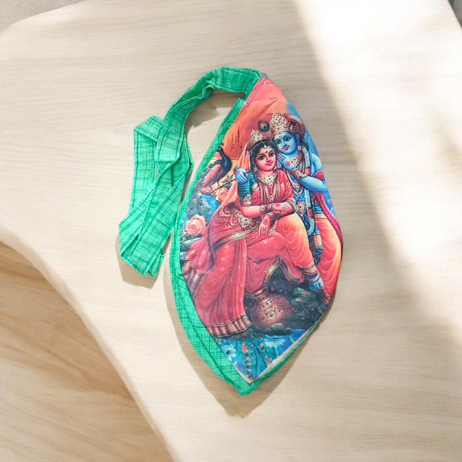 Gomukhi Bag with Radha Krishna Print | Cotton | Timeshopee