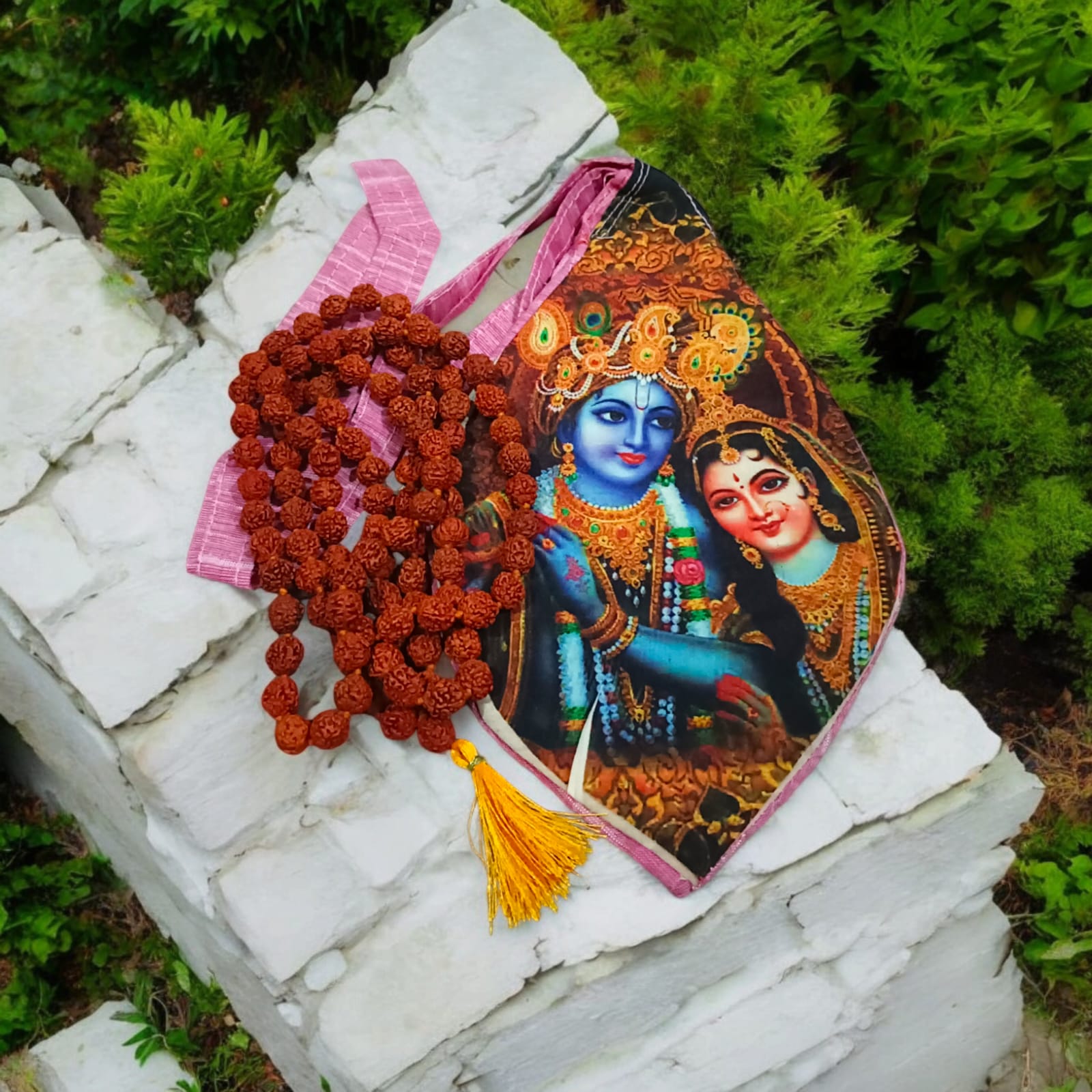 Goumukhi Bag with Radha Krishna Vrindavan Print | Cotton | Timeshopee