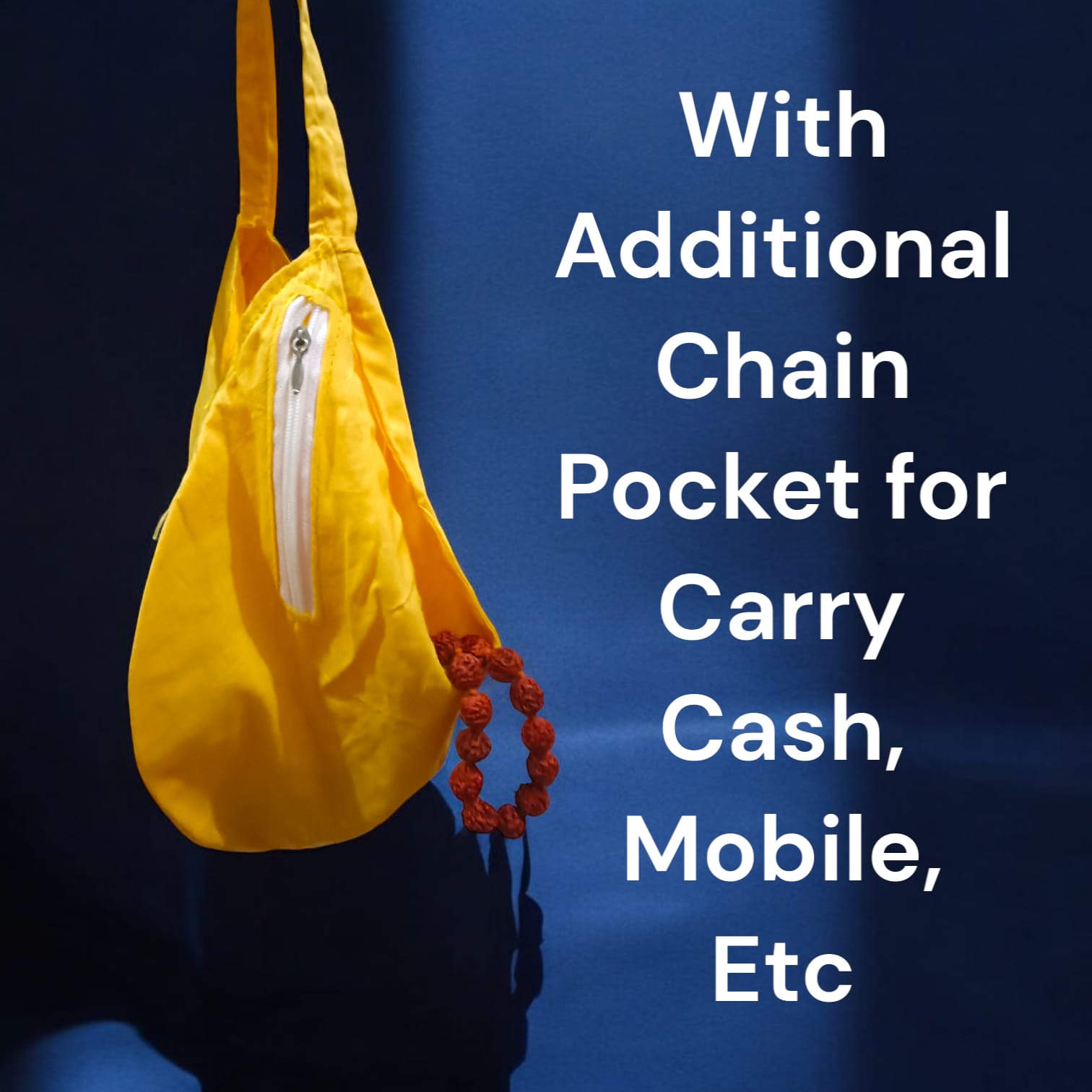 Goumukhi Radha Krishna Bag with a vibrant Radha Krishna print, designed for holding prayer beads, from Timeshopee.