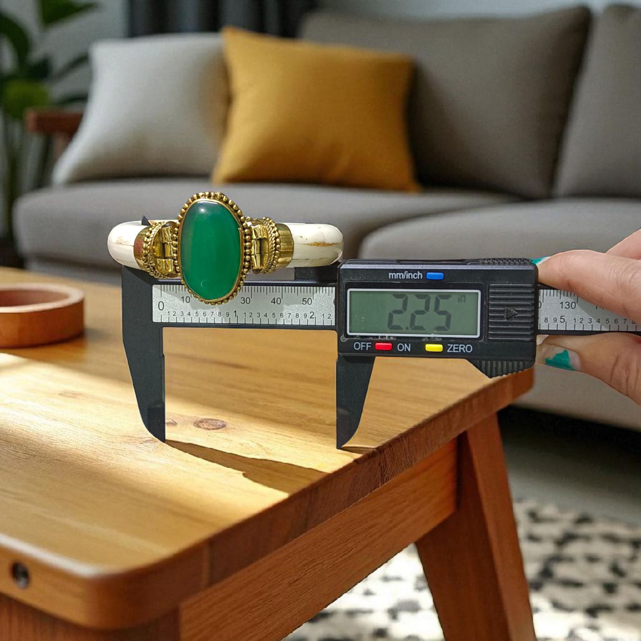 Green Agate Bracelet with antique finish, handcrafted and lab-certified, shown on a soft background with natural lighting