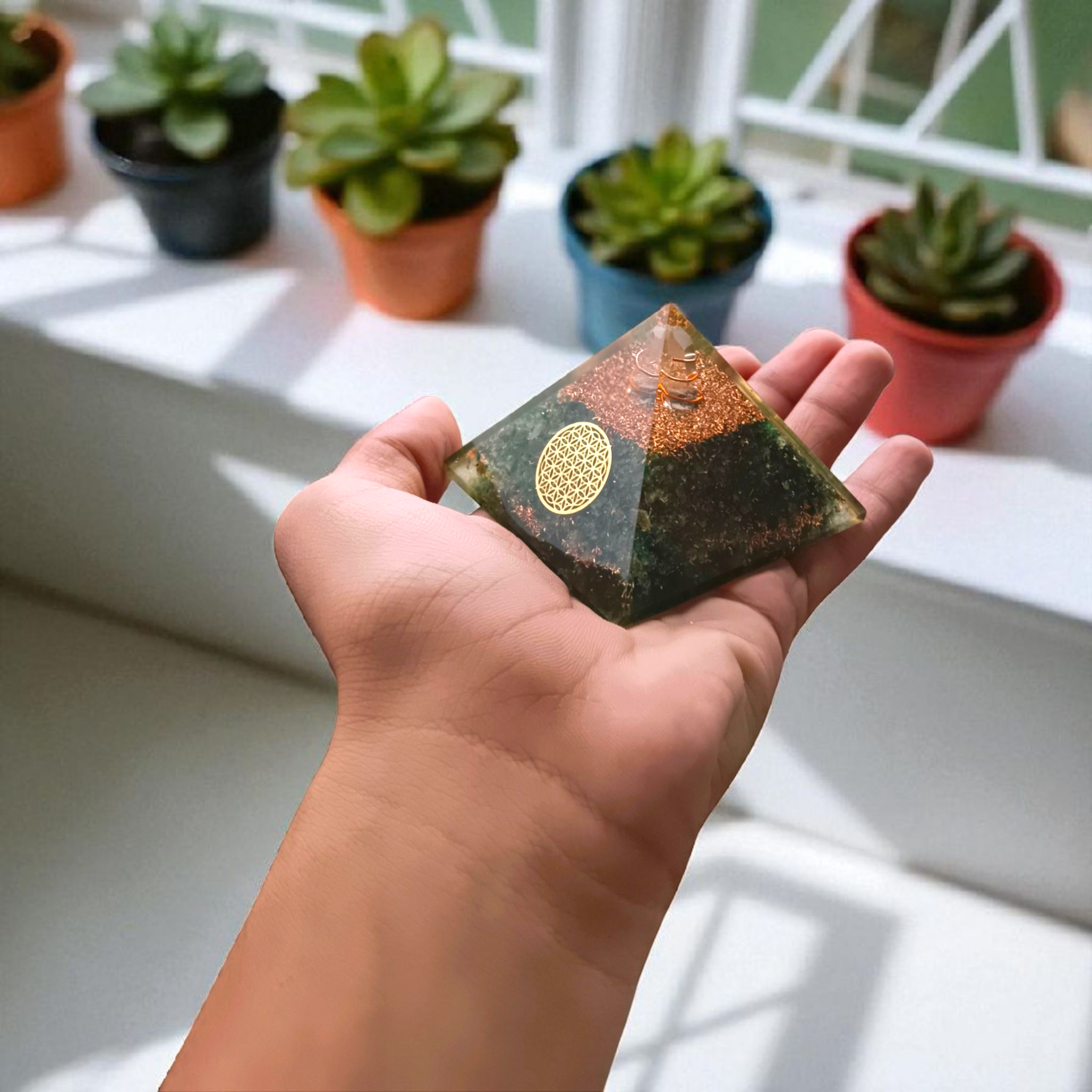 Green Aventurine Crystal Healing Orgone Pyramid By Timeshopee