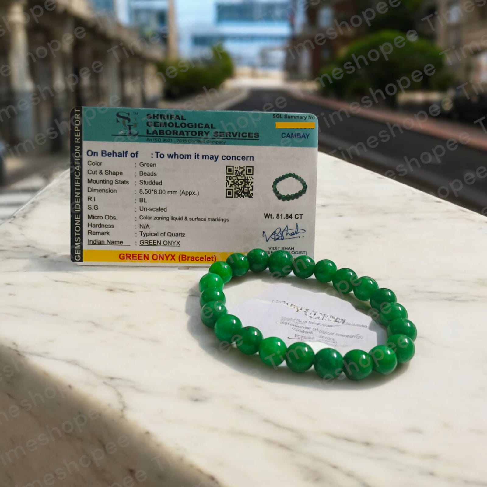 Green ONYX Bracelet Lab Certified by Timeshopee