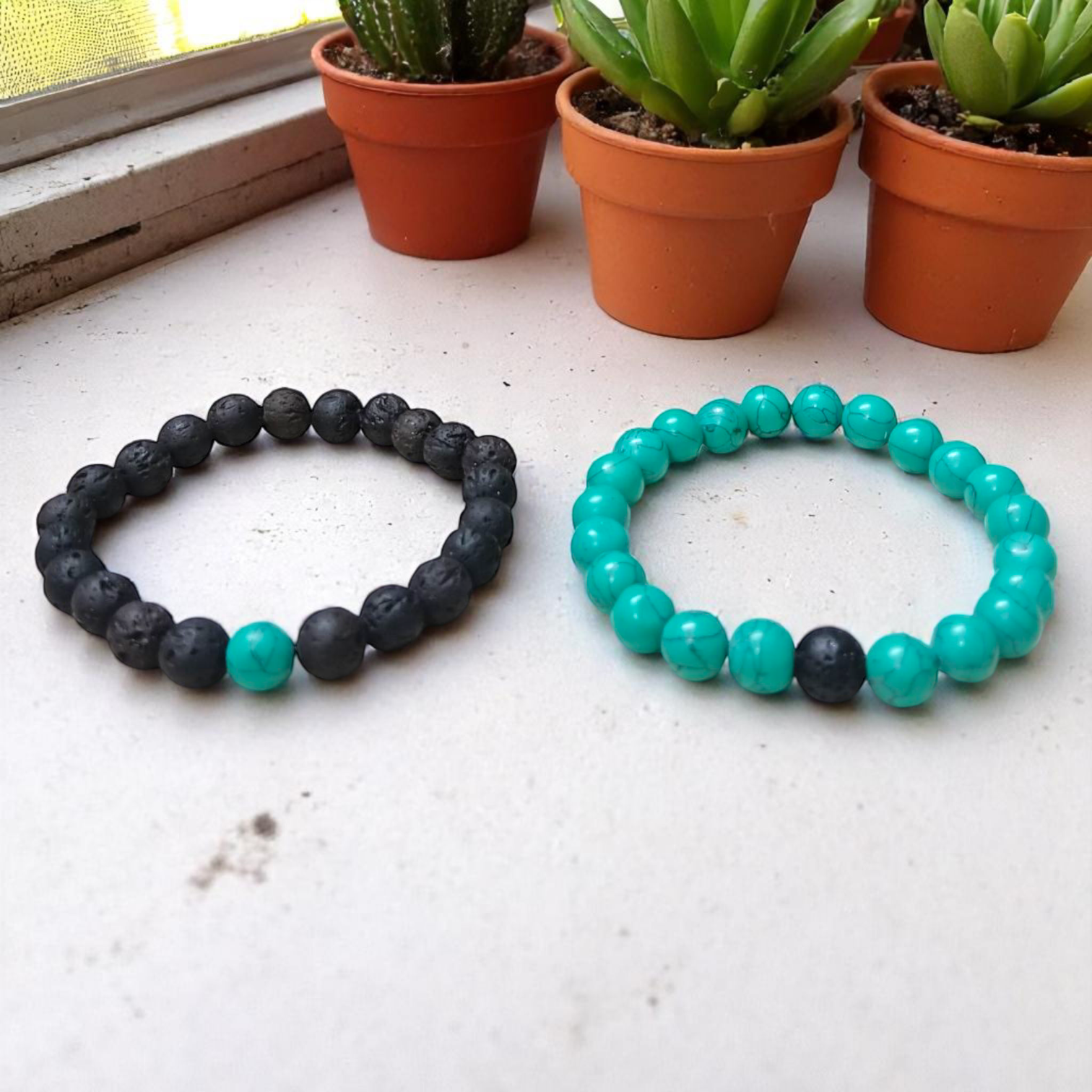 Grounded Hearts Bracelet Set – 8MM Beads, Lab Certified Lava & Turquoise | Timeshopee