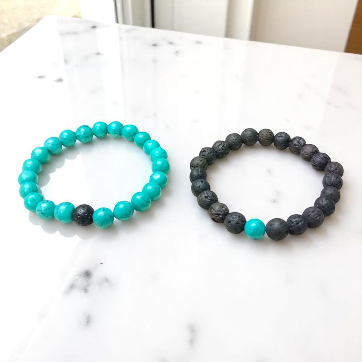 Grounded Hearts Bracelet Set – 8MM Beads, Lab Certified Lava & Turquoise | Timeshopee