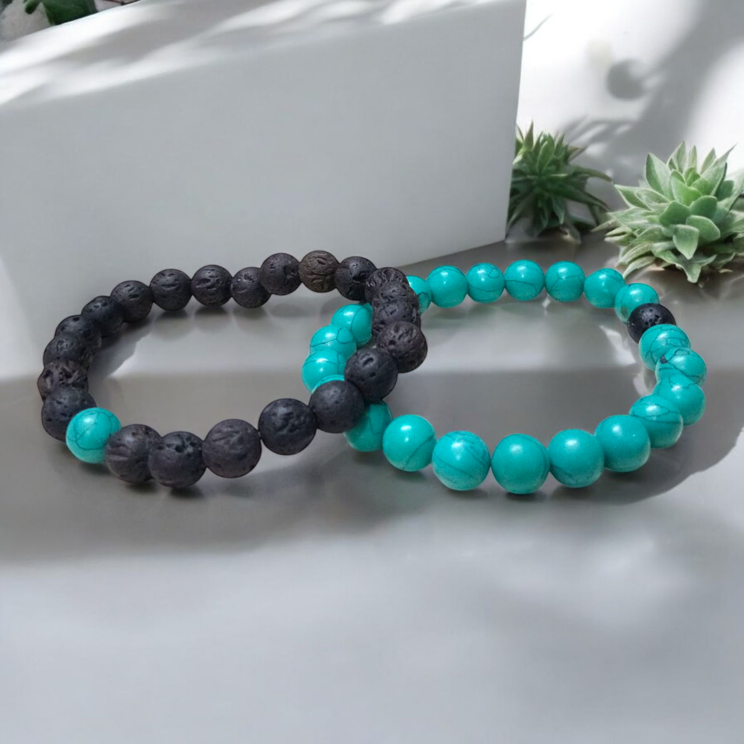 Grounded Hearts Bracelet Set – 8MM Beads, Lab Certified Lava & Turquoise | Timeshopee