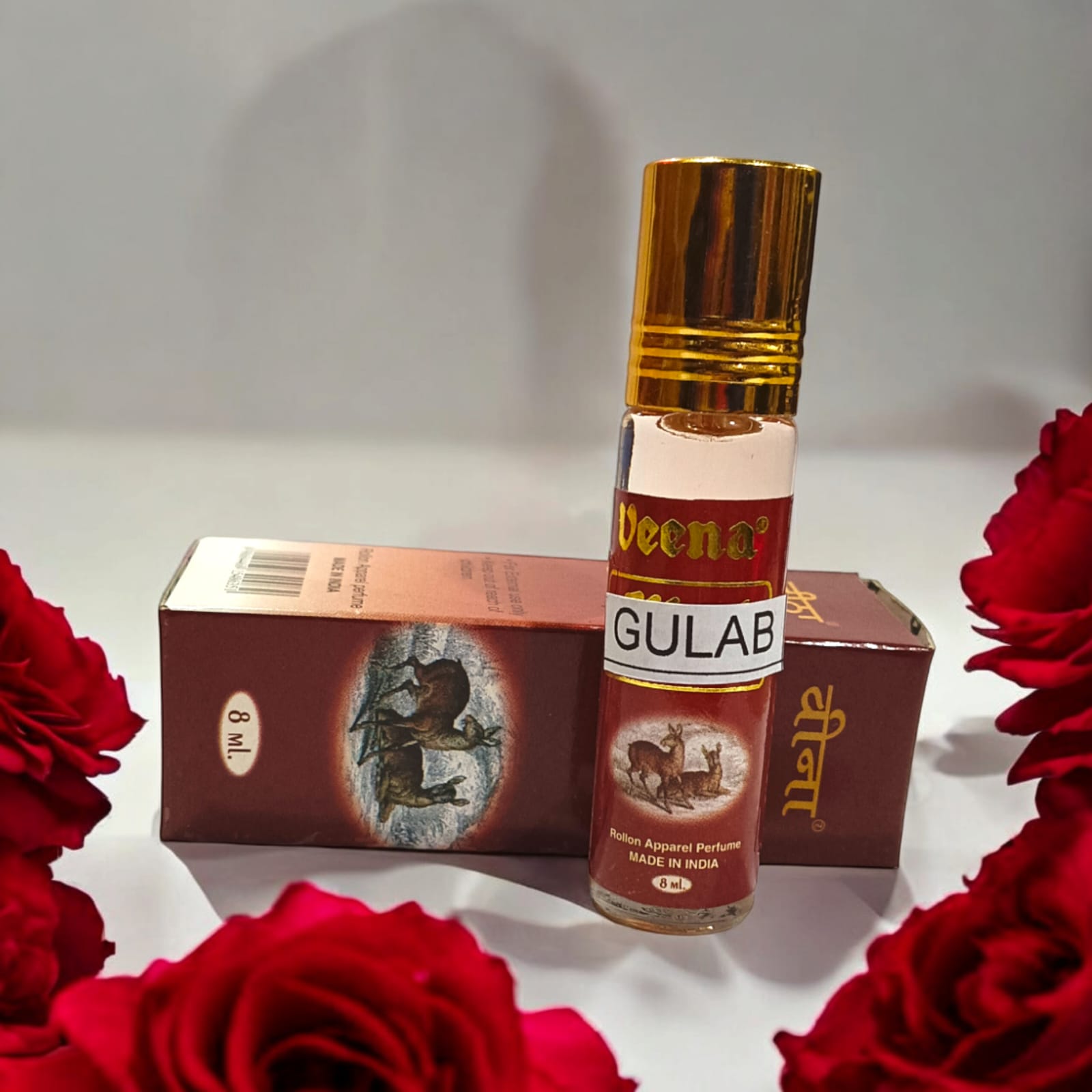 Gulab Attar 8ml roll-on bottle by Veena - Alcohol-free rose perfume for daily use and worship by Timeshopee