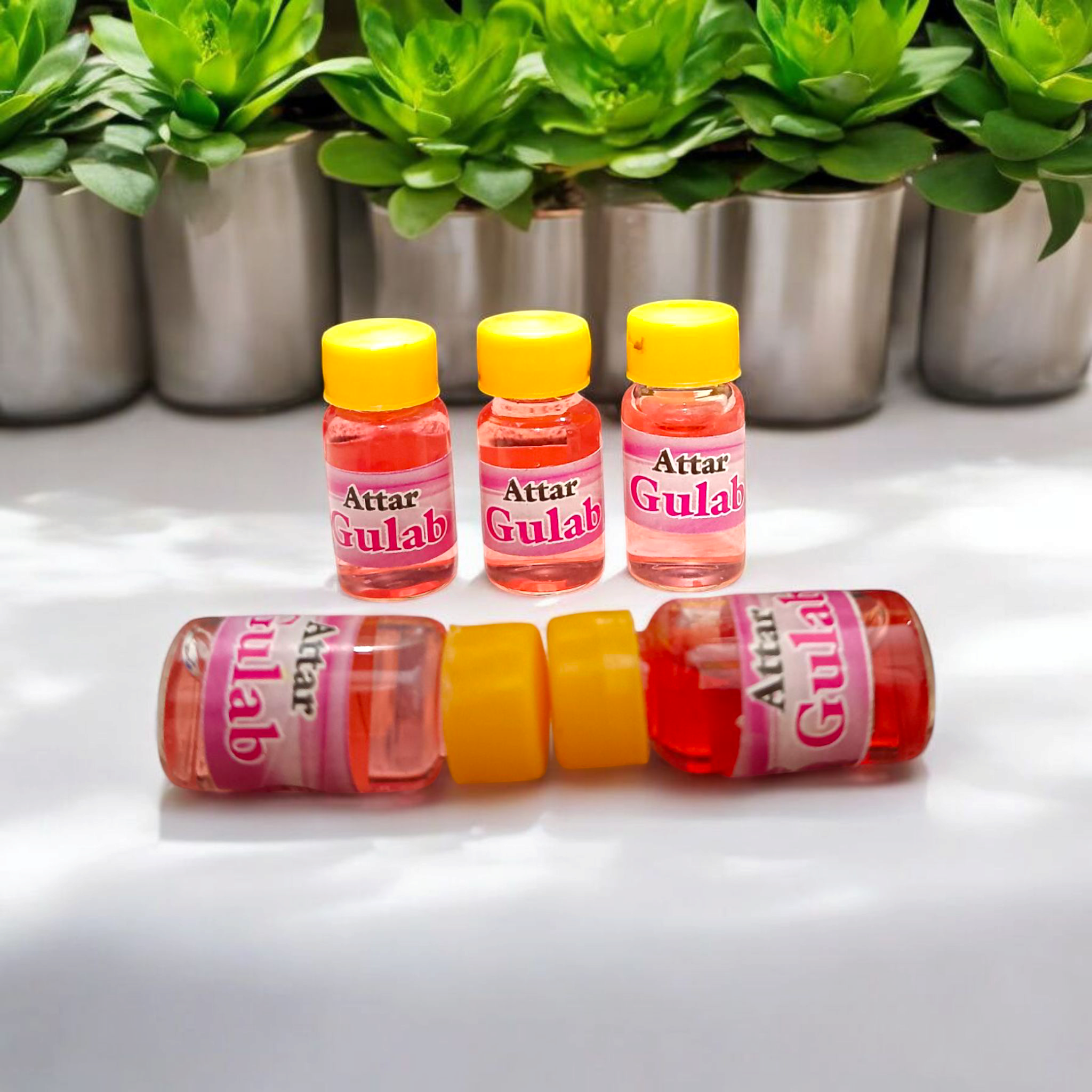 Gulab Attar Set of 5 Bottles (4ML Each) - Natural Rose Perfume for Worship and Daily Use