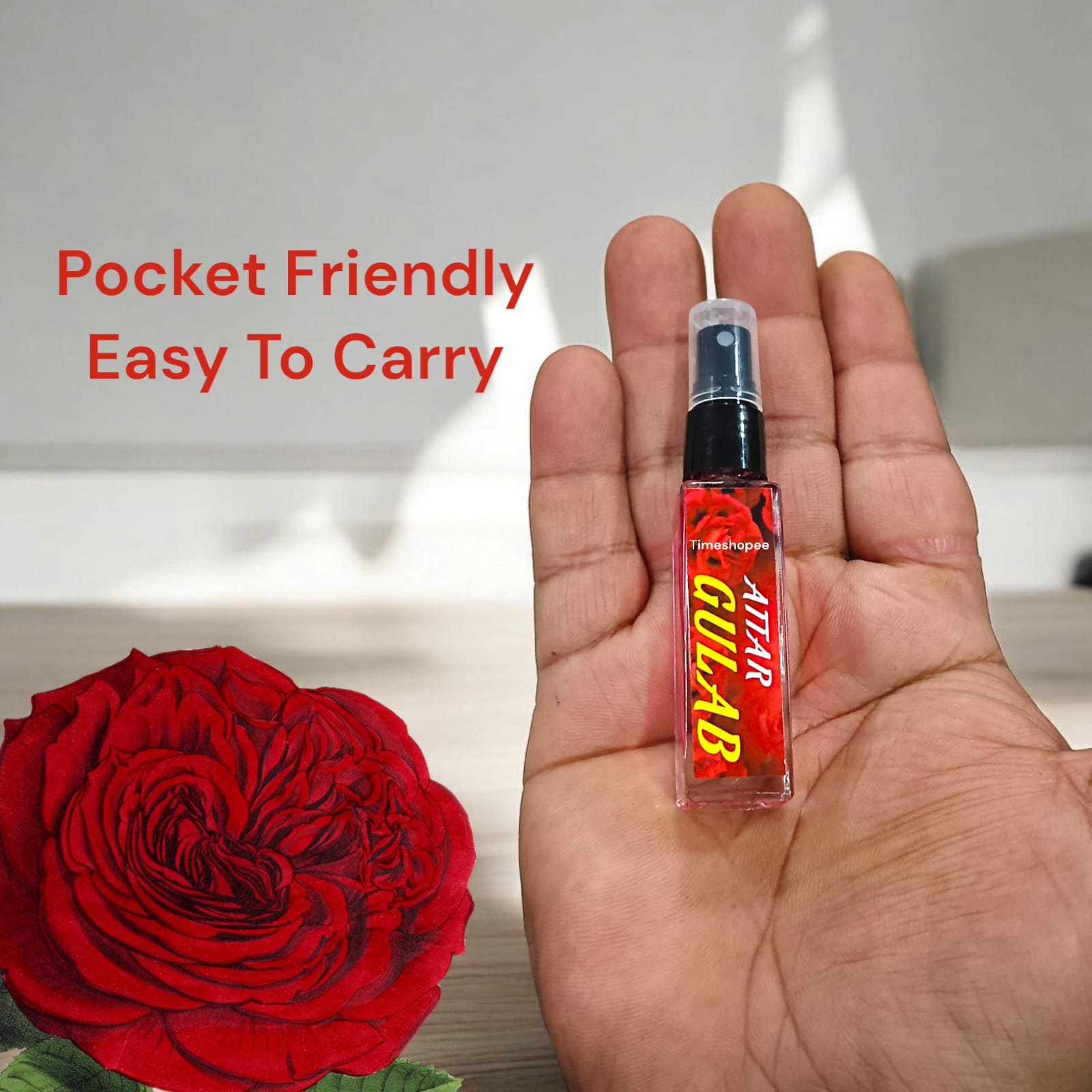 Gulab Spray Attar 25ML bottle with natural rose fragrance, 0% alcohol, ideal for worship and daily use.