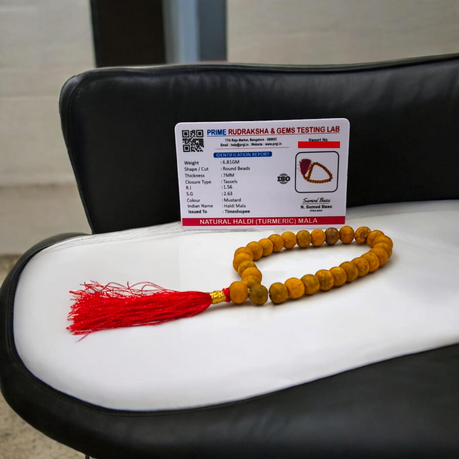 Haldi Mala with 27+1 lab-certified 7MM natural turmeric beads for mantra chanting and meditation.