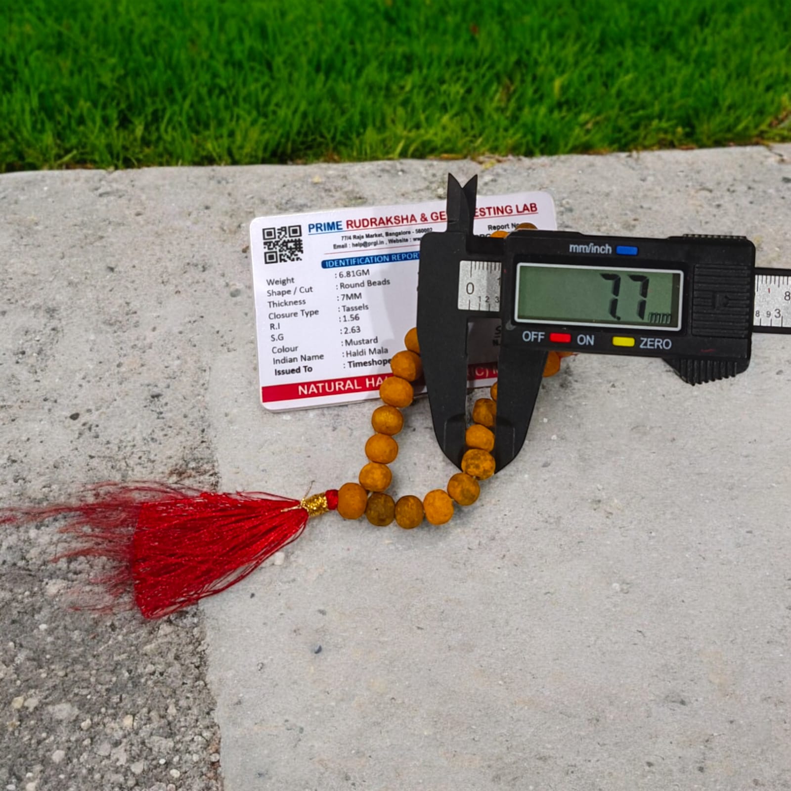 Haldi Mala with 27+1 lab-certified 7MM natural turmeric beads for mantra chanting and meditation.