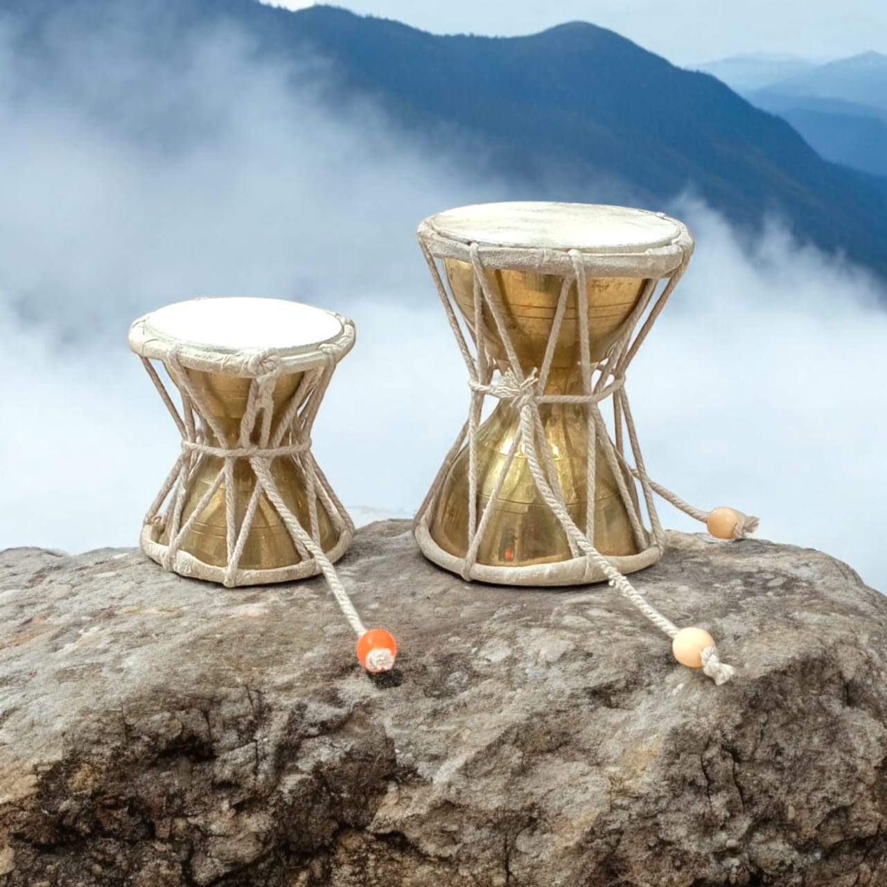 Handcrafted Shiv Ji Damru in brass, symbolizing Lord Shiva, ideal for home and office temples, from Timeshopee