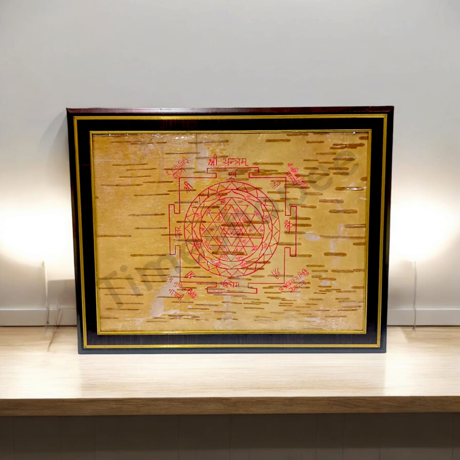 Handmade Shri Yantra on Bhojpatra, showcasing intricate craftsmanship and traditional design.