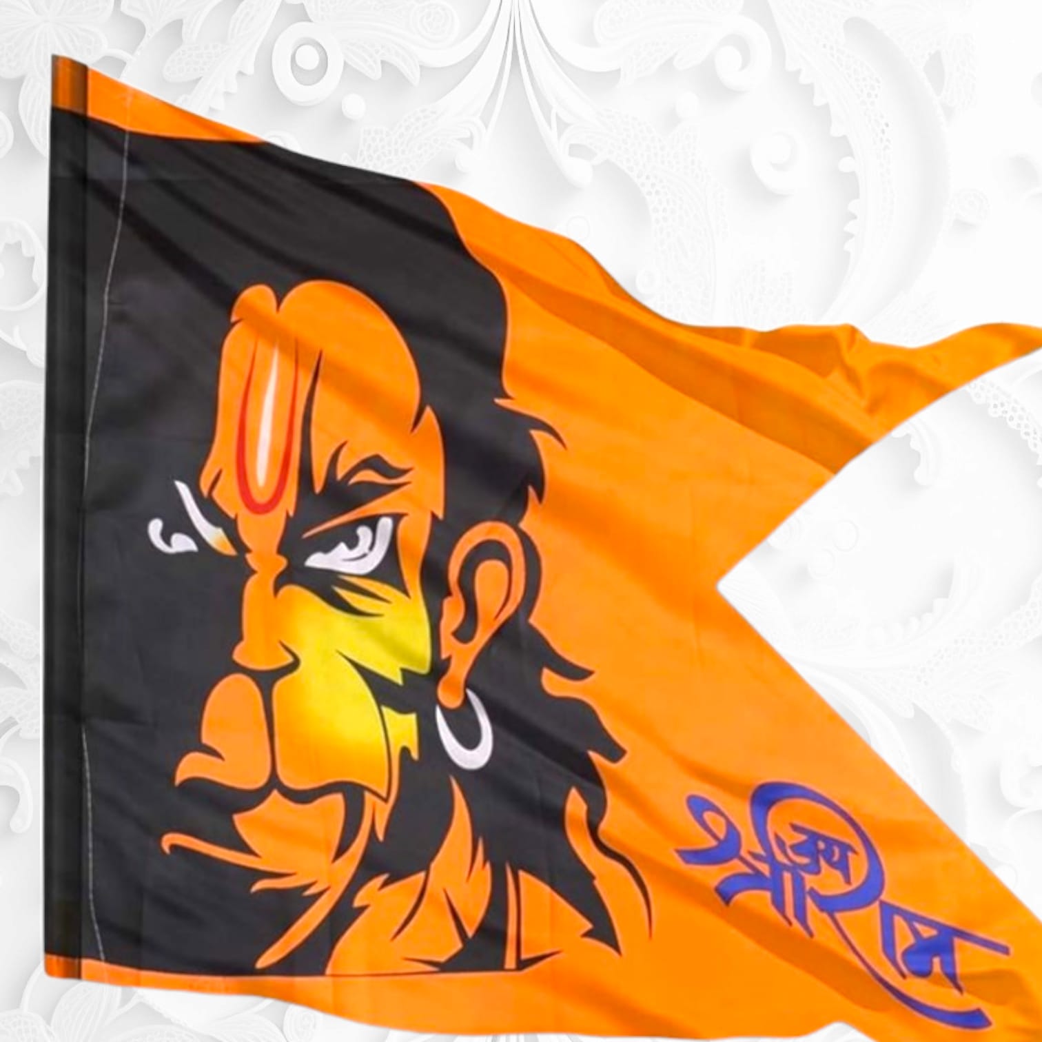 Hanuman Ji Printed Flag | 40X60" Bajrangbali Jhanda | Jai Shri Ram M-Cut Hanuman Ji Dhwaja Flag for Home, Office, and Religious Occasion | Timeshopee