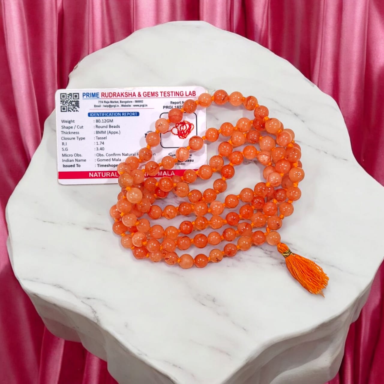 Hessonite Original Mala | Gomed Mala | Lab Certified | Timeshopee