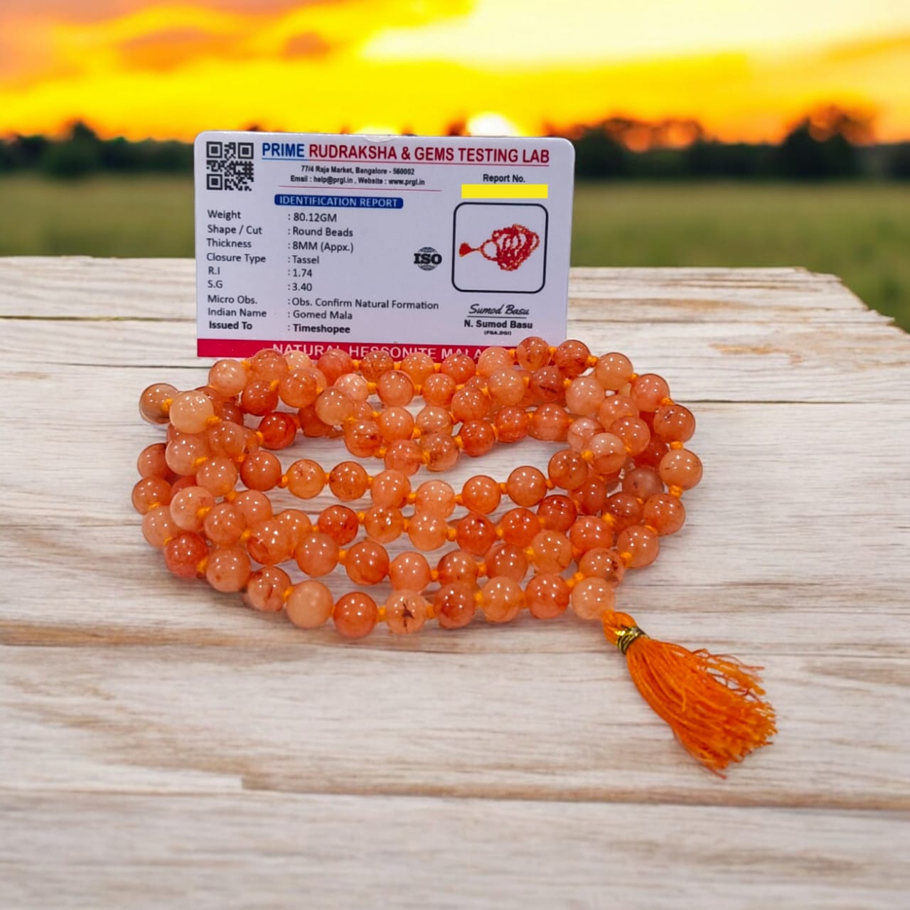 Hessonite Original Mala | Gomed Mala | Lab Certified | Timeshopee