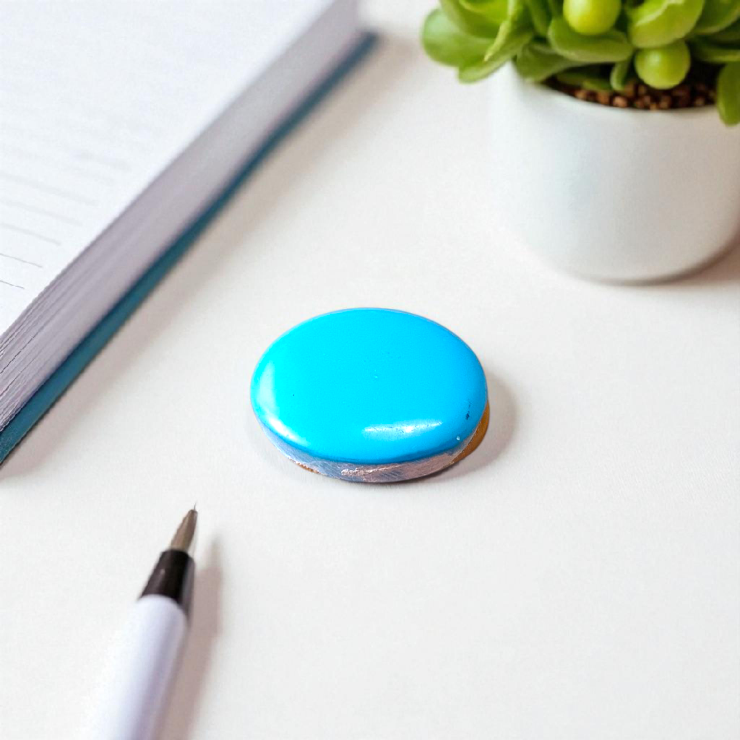 High-quality image of a natural turquoise (Firoza) gemstone with blue-green hues, polished surface, used for healing, confidence, and spiritual purposes