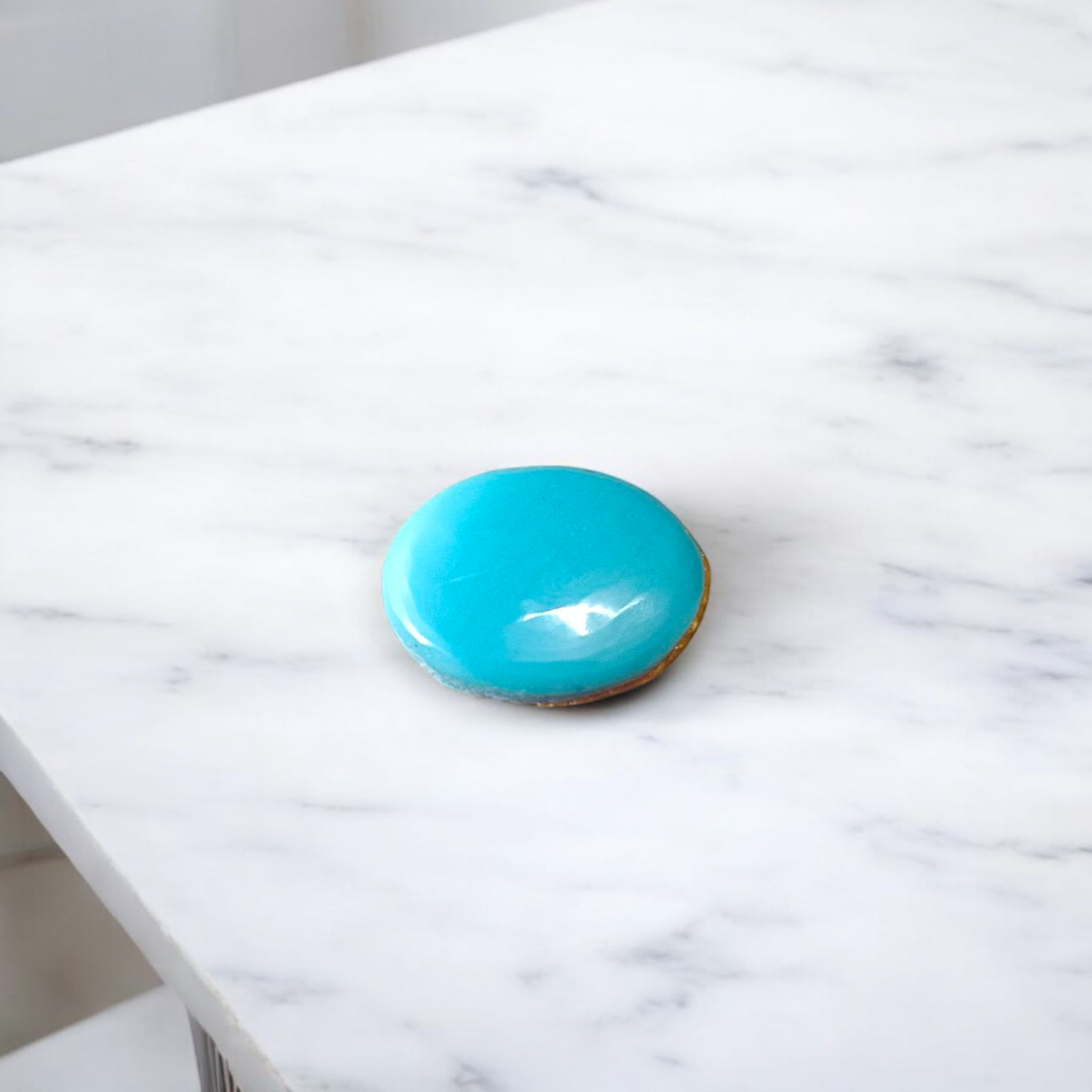 High-quality image of a natural turquoise (Firoza) gemstone with blue-green hues, polished surface, used for healing, confidence, and spiritual purposes