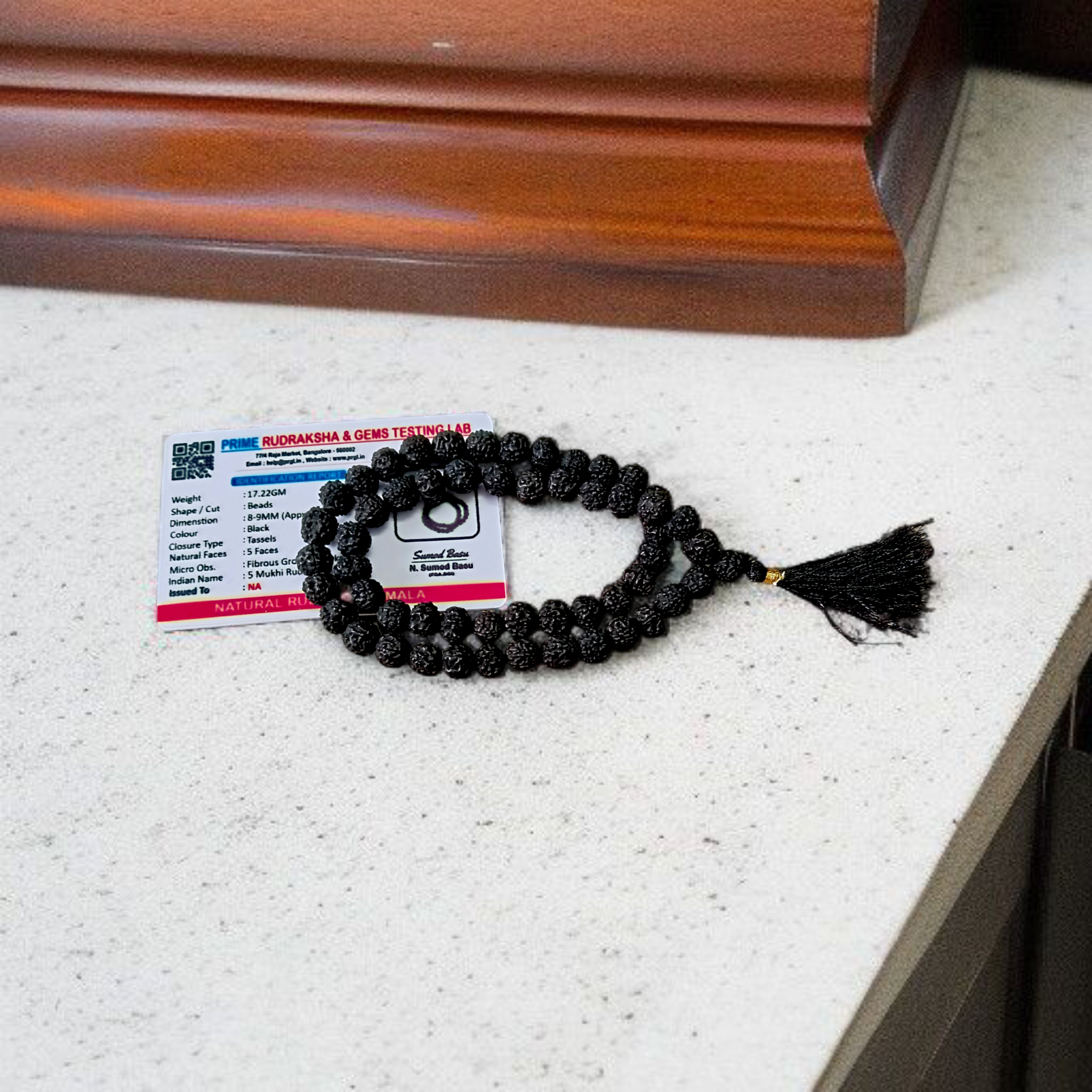 Image of Black Rudraksha Mala with 54+1 lab-certified 8–9mm beads, hand-knotted for mantra chanting, meditation, and spiritual wear — offered by Timeshopee