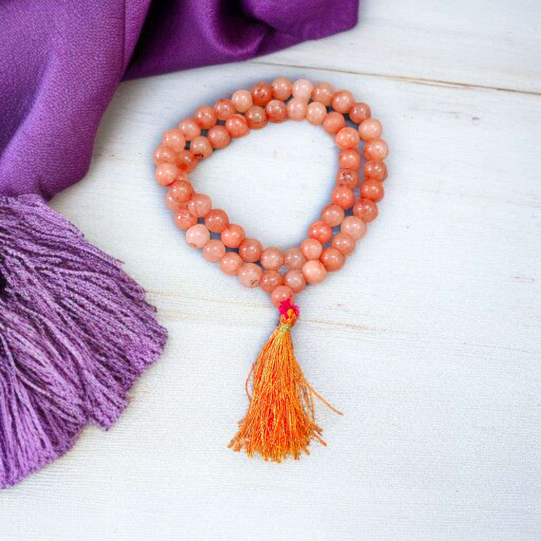 Image of Gomed Mala (Hessonite) with 54+1 polished 8mm dark honey-brown beads, strung for Vedic astrology, Rahu remedies, and spiritual meditation