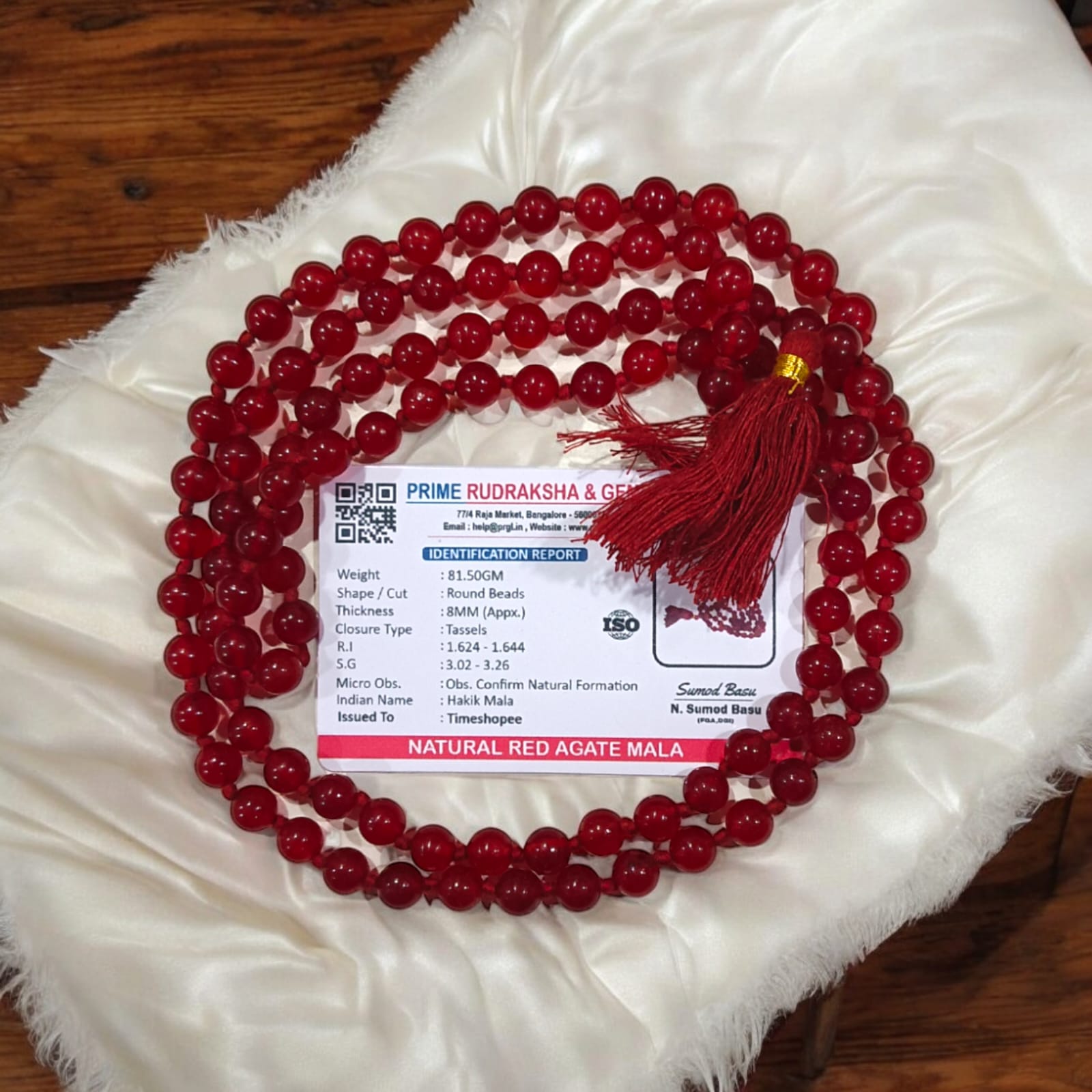 Image of Lab Certified Red Agate Mala (Lal Hakik Mala) in 108+1 beads, handcrafted and spiritual accessory from Timeshopee