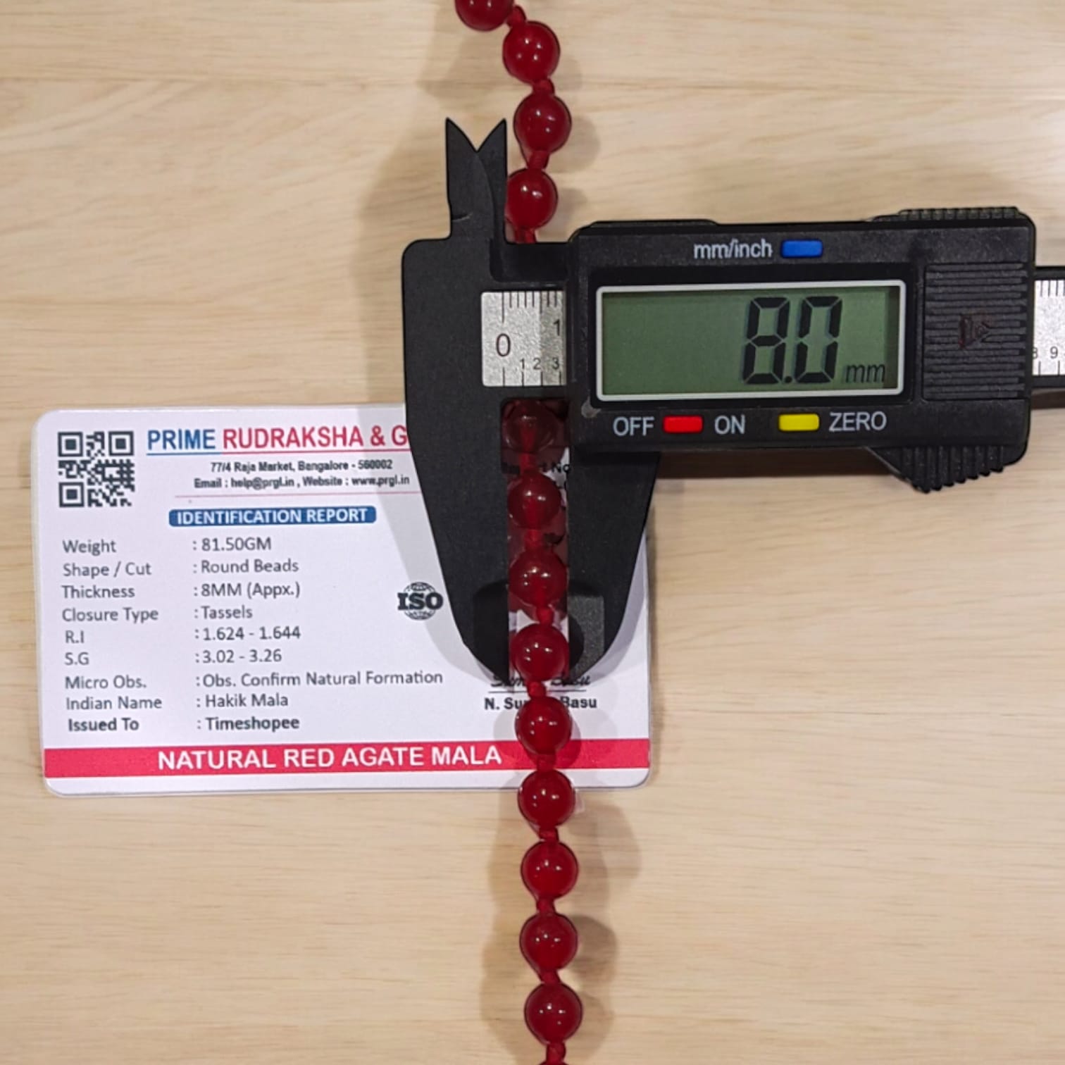 Image of Lab Certified Red Agate Mala (Lal Hakik Mala) in 108+1 beads, handcrafted and spiritual accessory from Timeshopee