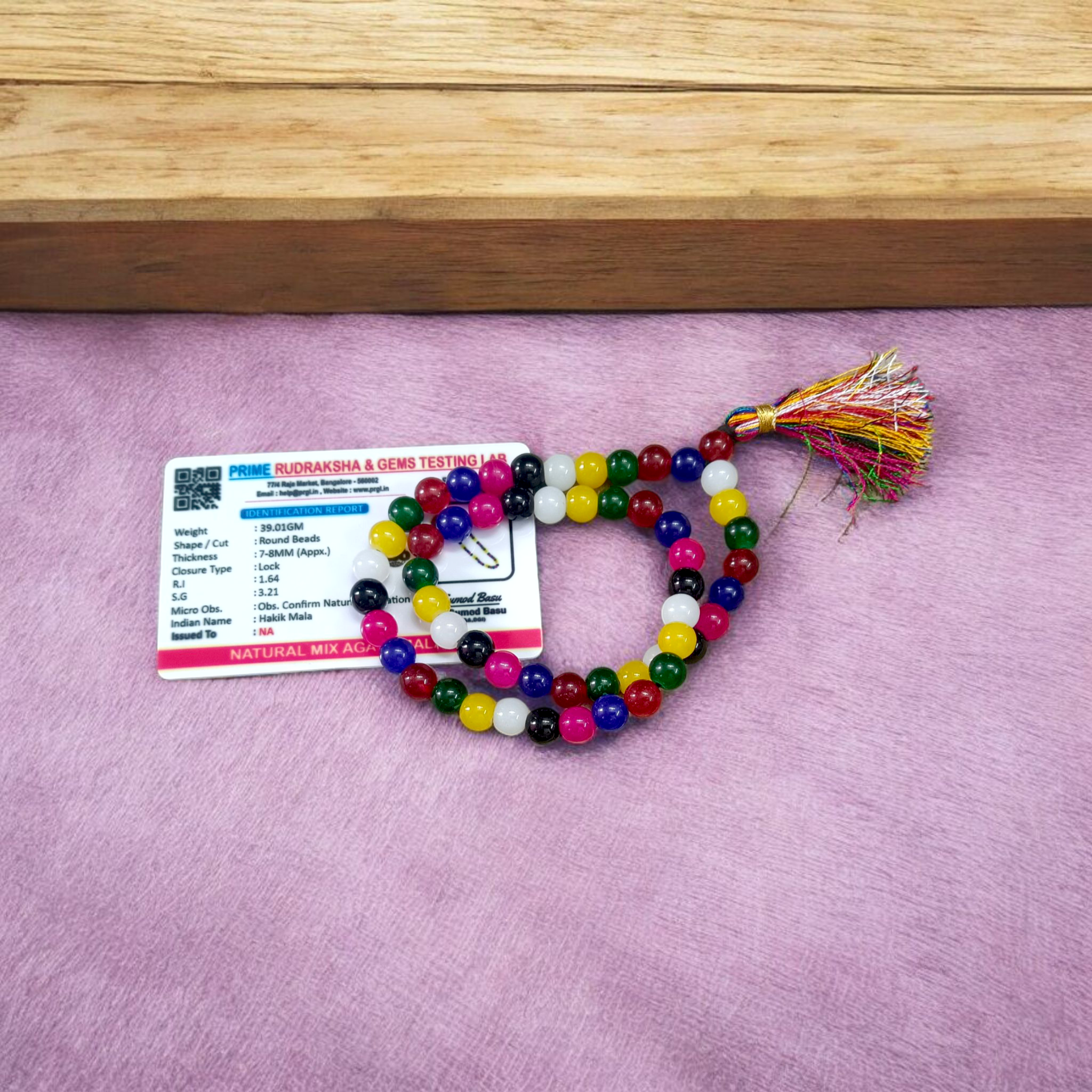 Image of Mix Agate Mala with 54+1 colorful 8mm polished beads, representing all chakras, designed for meditation, healing, and spiritual well-being