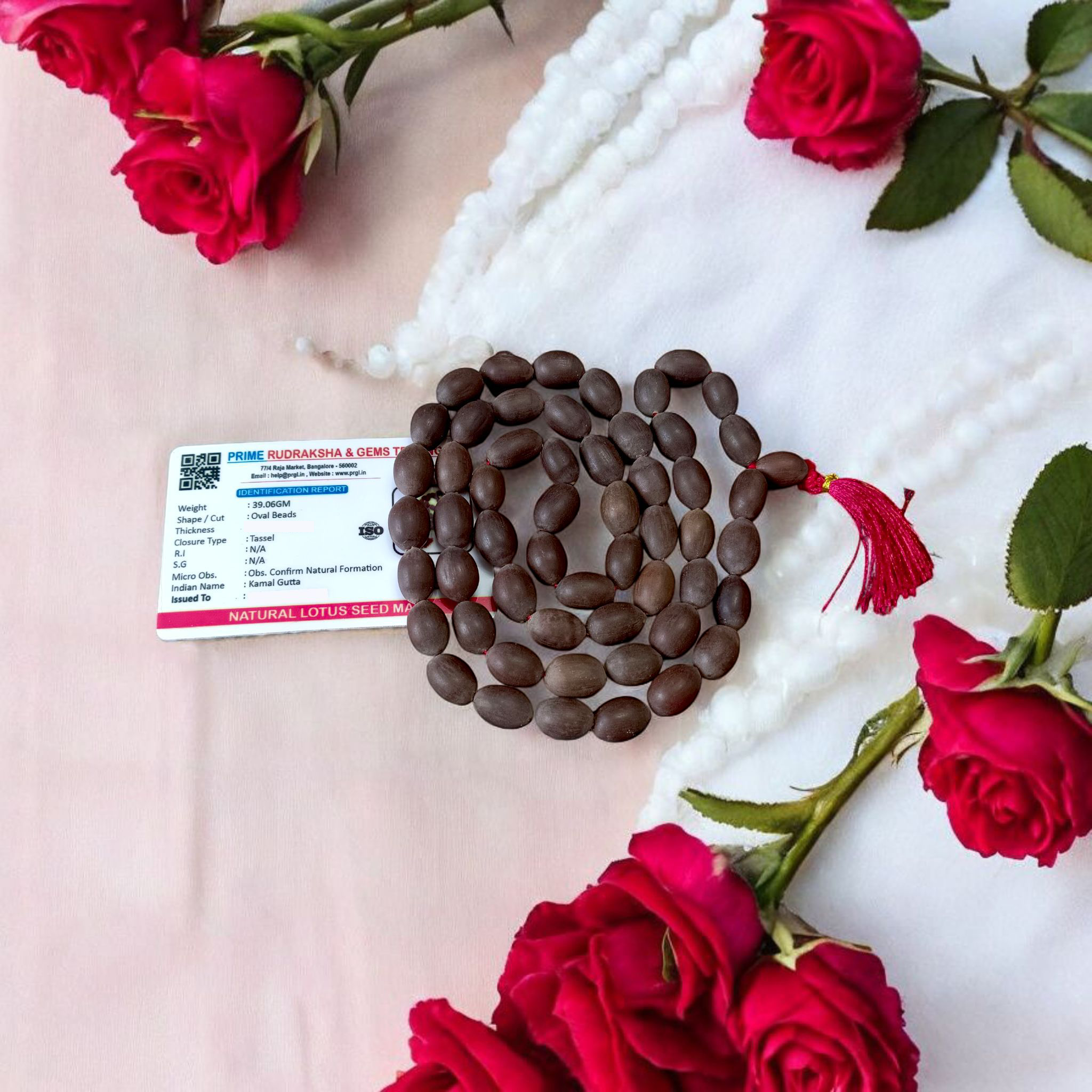 Image of Natural Lotus Seed (Kamal Gatta) Mala with 54+1 lab-certified beads, lightweight and hand-knotted, ideal for Lakshmi mantra chanting, by Timeshopee
