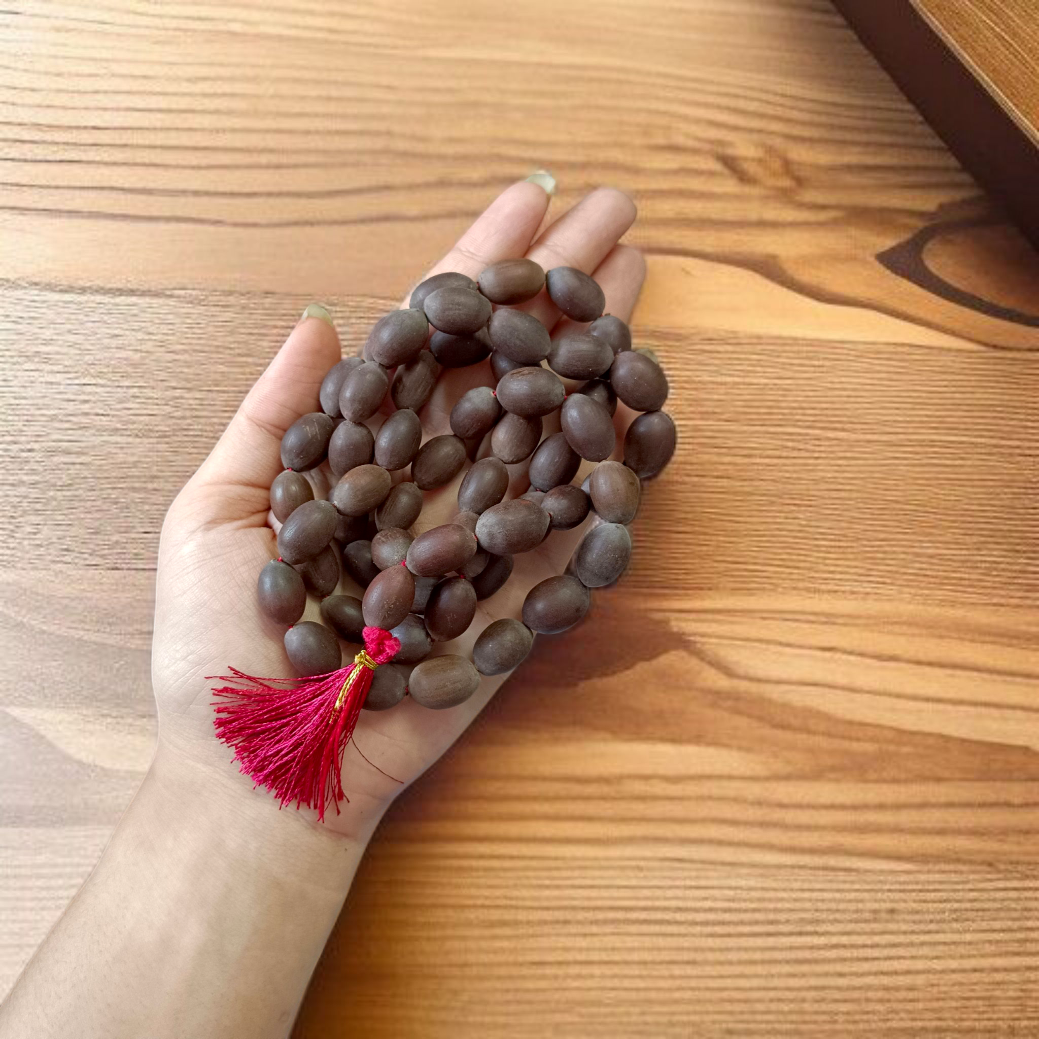 Image of Natural Lotus Seed (Kamal Gatta) Mala with 54+1 lab-certified beads, lightweight and hand-knotted, ideal for Lakshmi mantra chanting, by Timeshopee