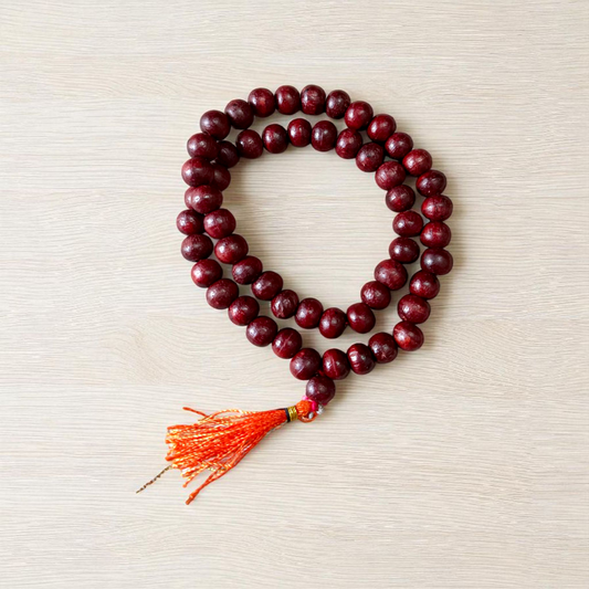 Image of Natural Red Sandalwood Mala with 54+1 Beads (8mm), lab certified, neatly hand-knotted and packed by Timeshopee – Online Religious Store